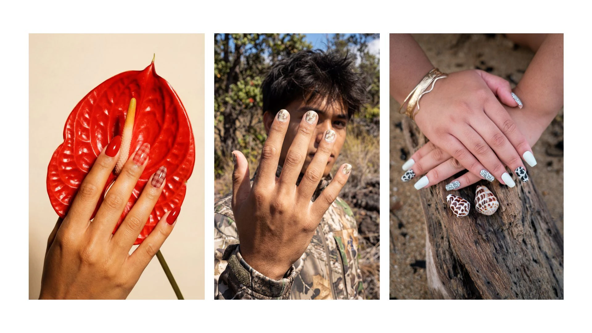 Iwi Nails come in palaka, uhiwai (heavy fog), and shell prints, among others.