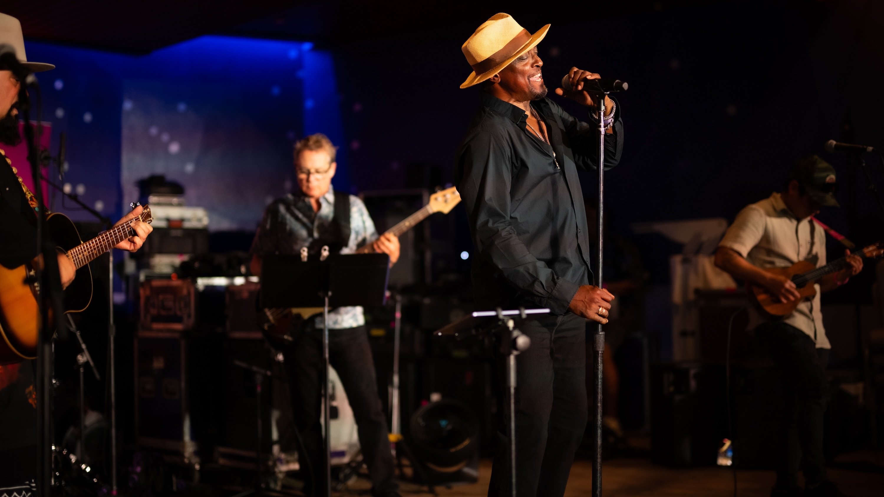 The band “Mongoose" featured Bernard Fowler from the Rolling Stones (center) and Naiwi Teruya (far right).