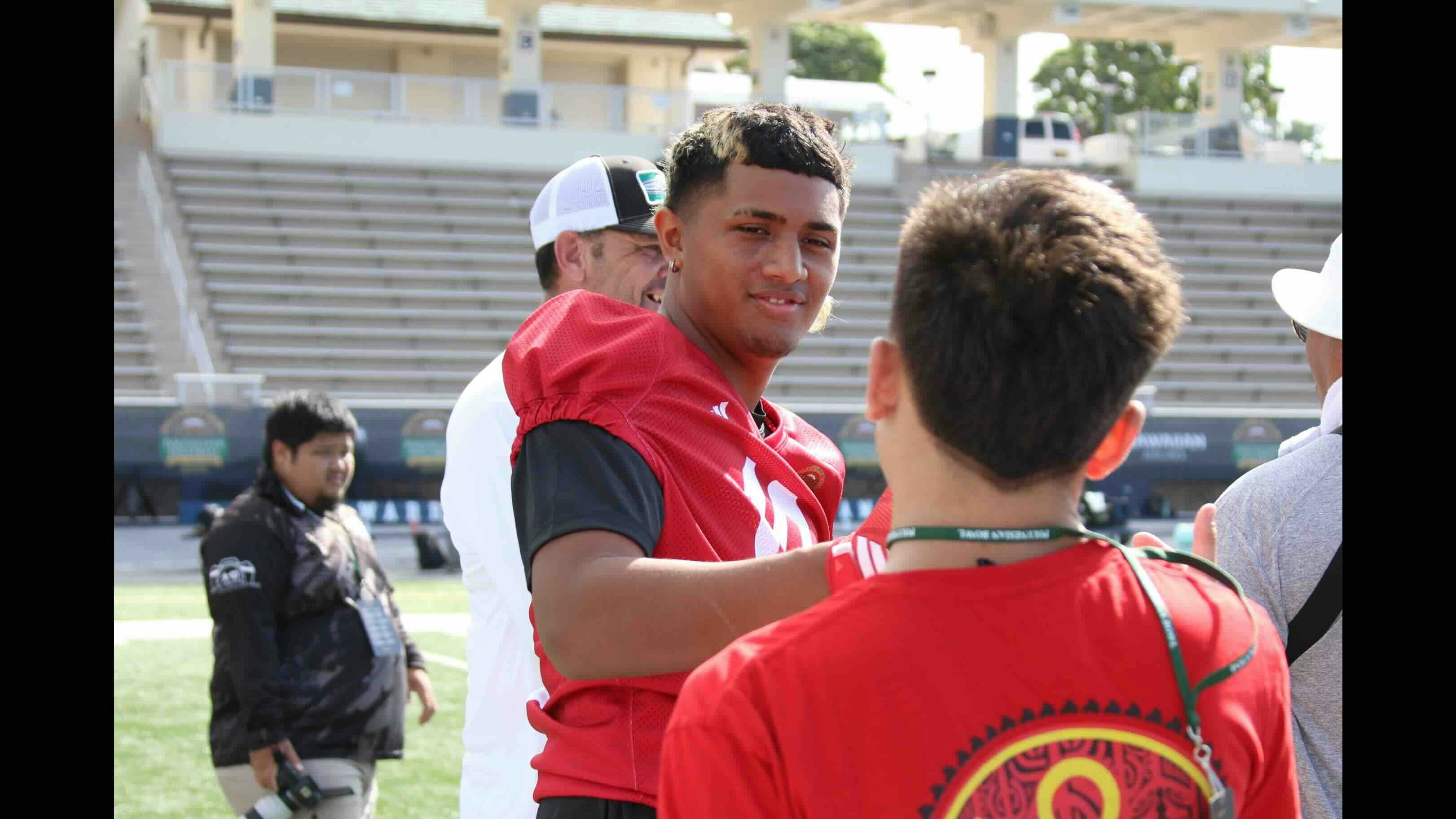 Jaron-Keawe Sagapolutele following Monday's Polynesian Bowl practice (Photo courtesy Grant Shishido).