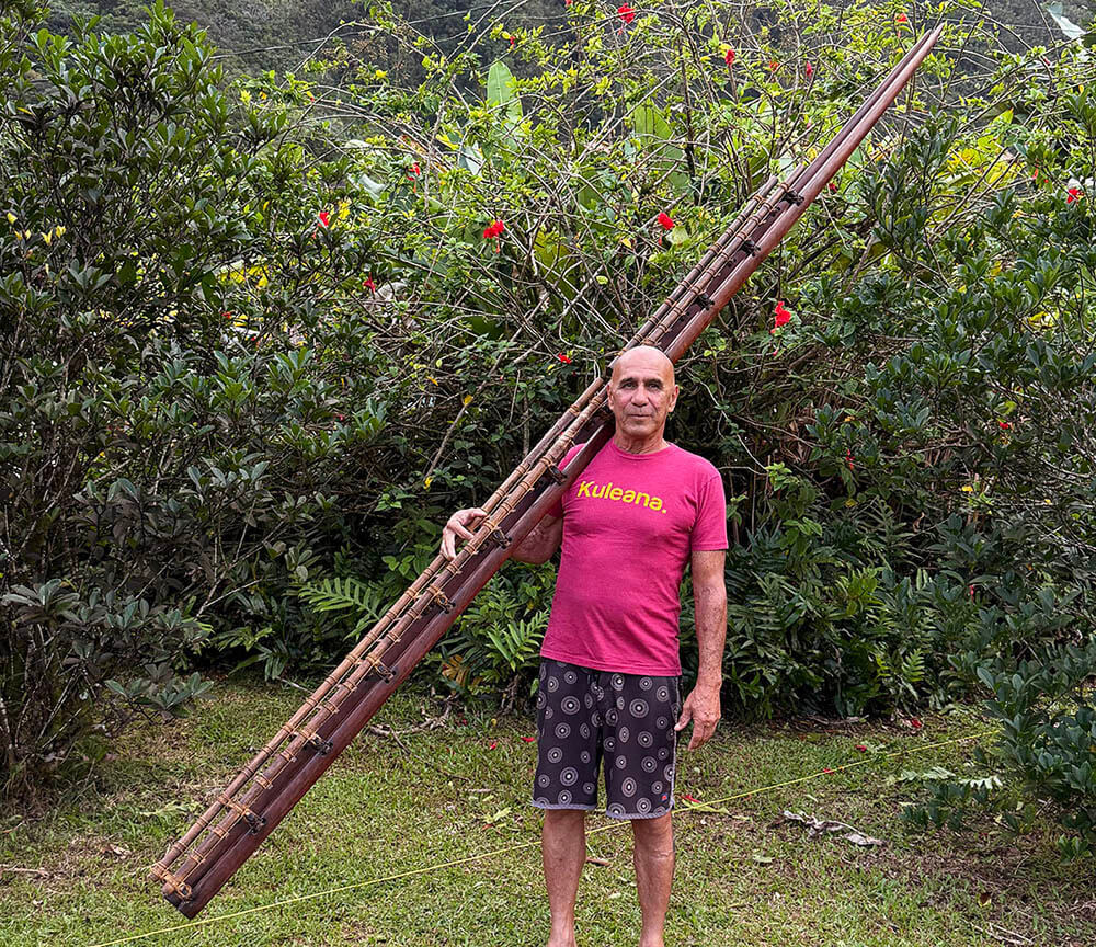 Stone is a master woodworker who makes both traditional papa heʻe nalu and papa hōlua.
