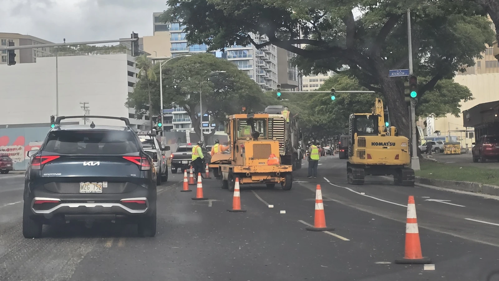 Roadwork underway on Kapi‘olani Boulevard near Atkinson Drive.