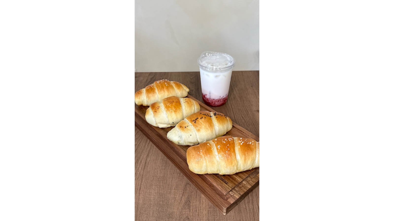 strawberry milk and breads
