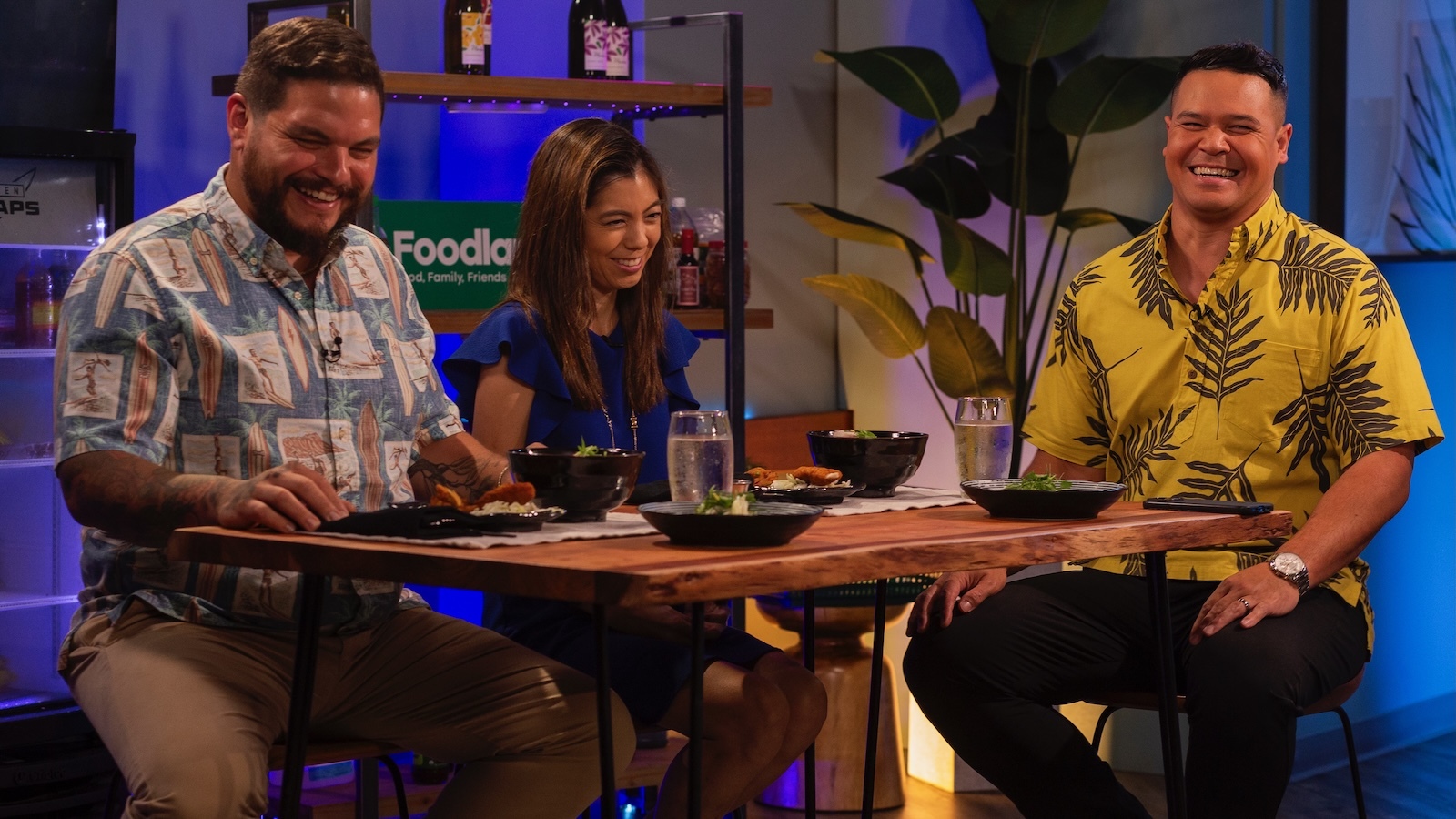 Judges chef Ippy Aiona and Kelli Shiroma Braiotta with Kainoa Carlson