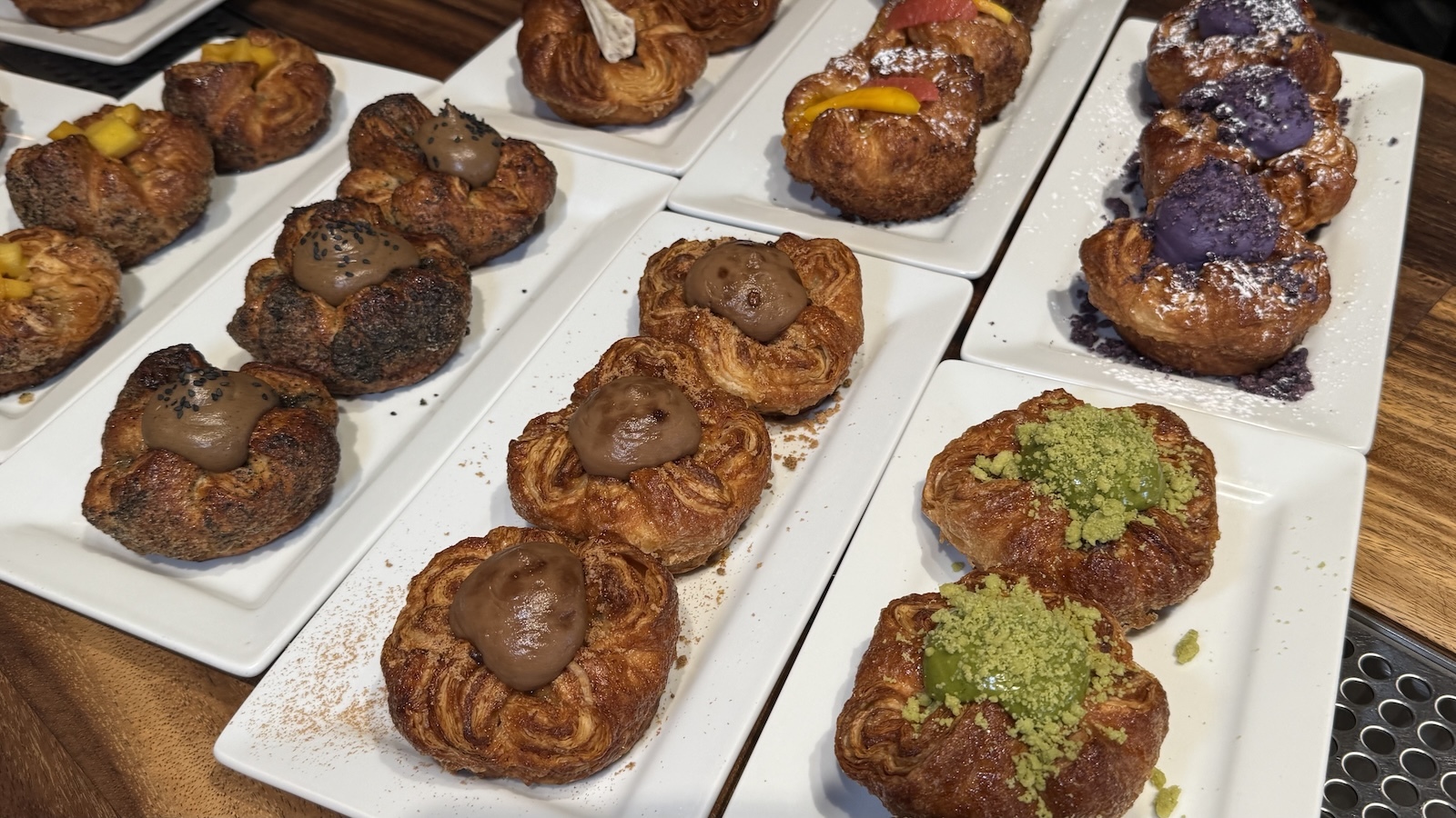 Black sesame and matcha Kouign Amann