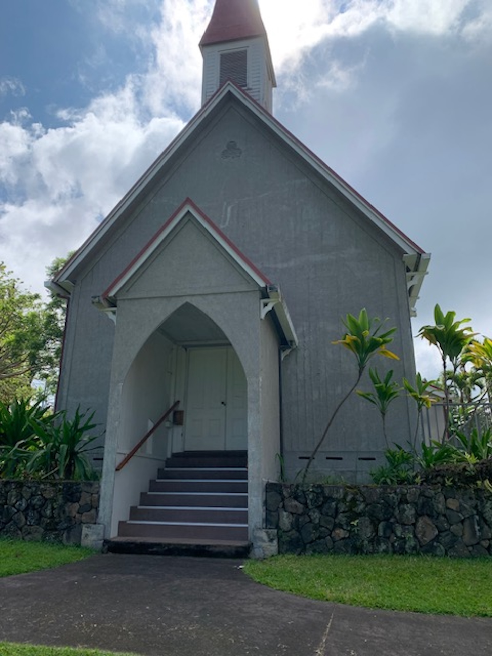 A view of the church's makai wall before it was restored.