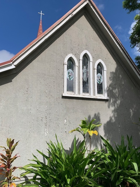The church's mauka wall pictured before the renovation.