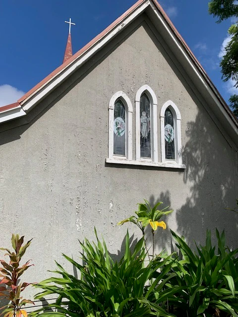 The church's mauka wall pictured before the renovation.