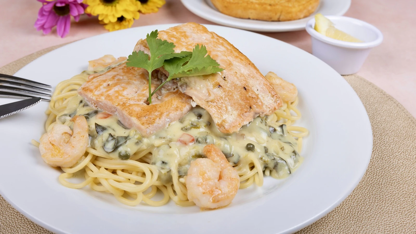 salmon and shrimp pasta