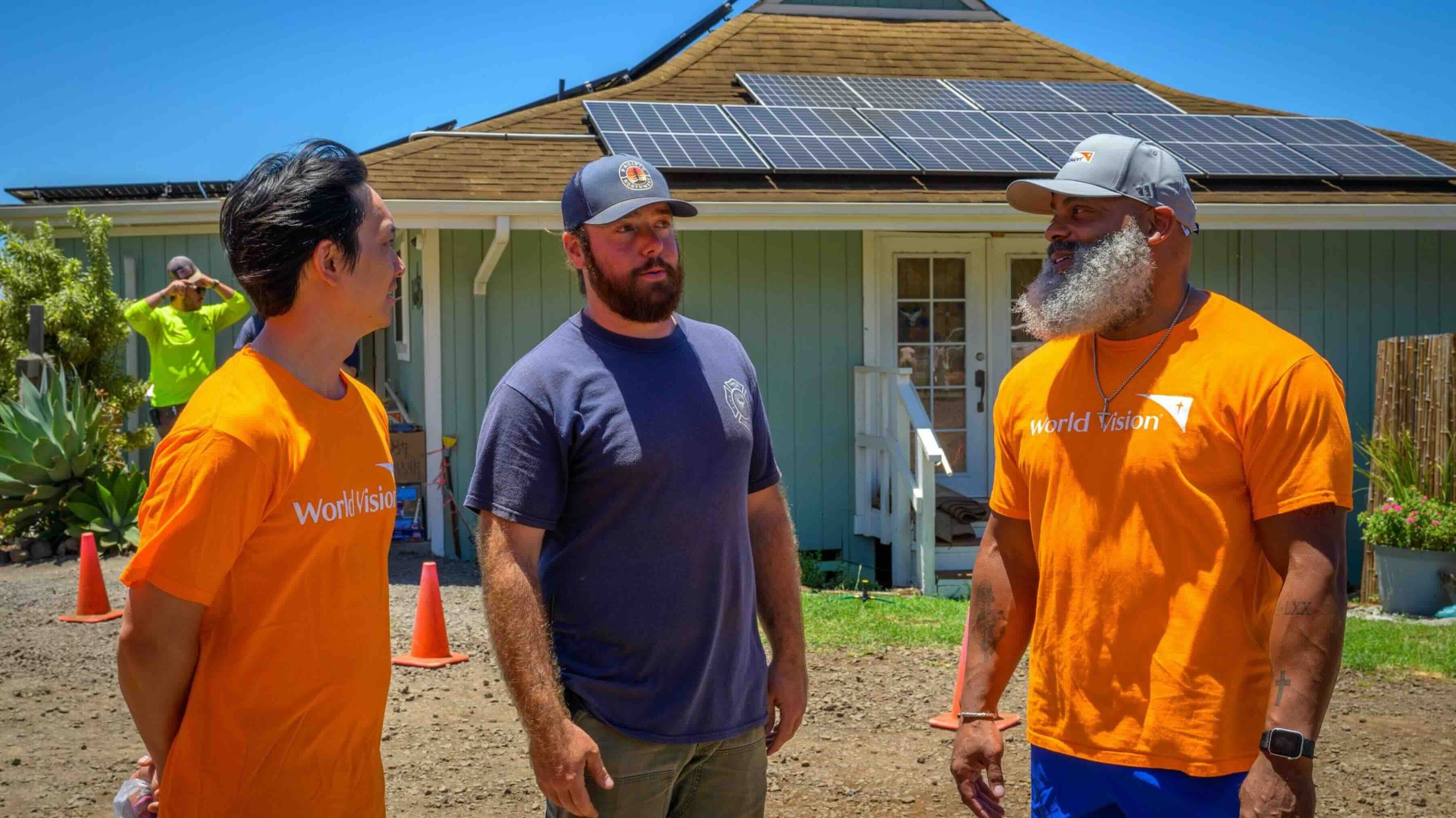 During the immediate emergency, Pukalani Community Church of the Nazarene partnered with relief organizations such as World Vision and Samaritan's Purse. Pictured, center, is Dylan Nails, associate pastor and executive director of housing.