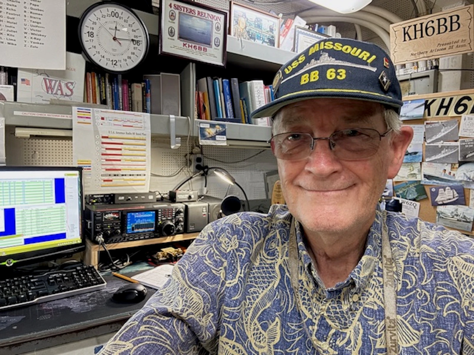 Chuck Malefyt pictured at Amateur Radio Station KH6BB located within the USS Missouri. His callsign is KH6DL.