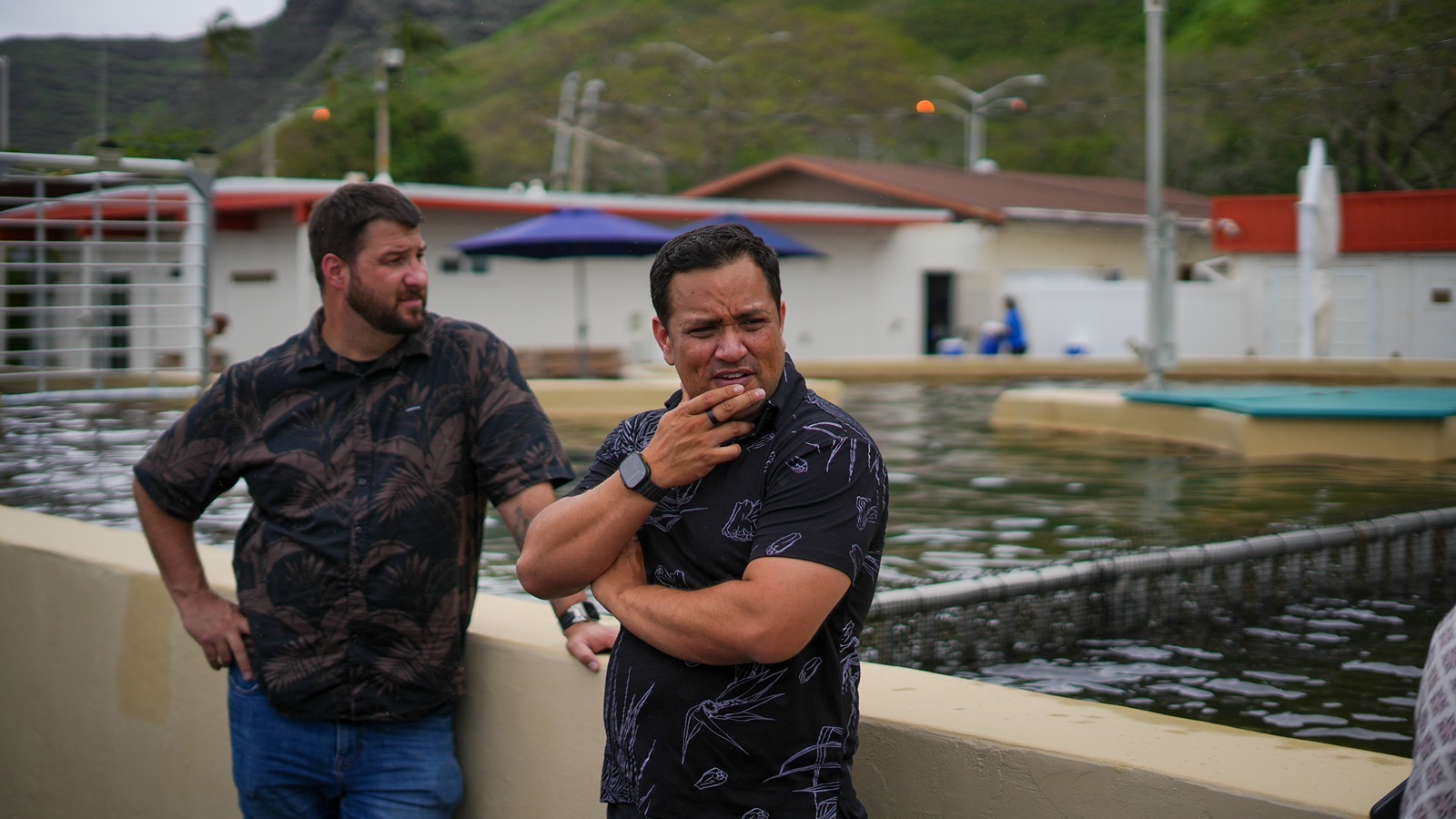Kūhiō Lewis, CEO of Hawaiian Council, right, is pictured at Sea Life Park with project manager Phil Holden.