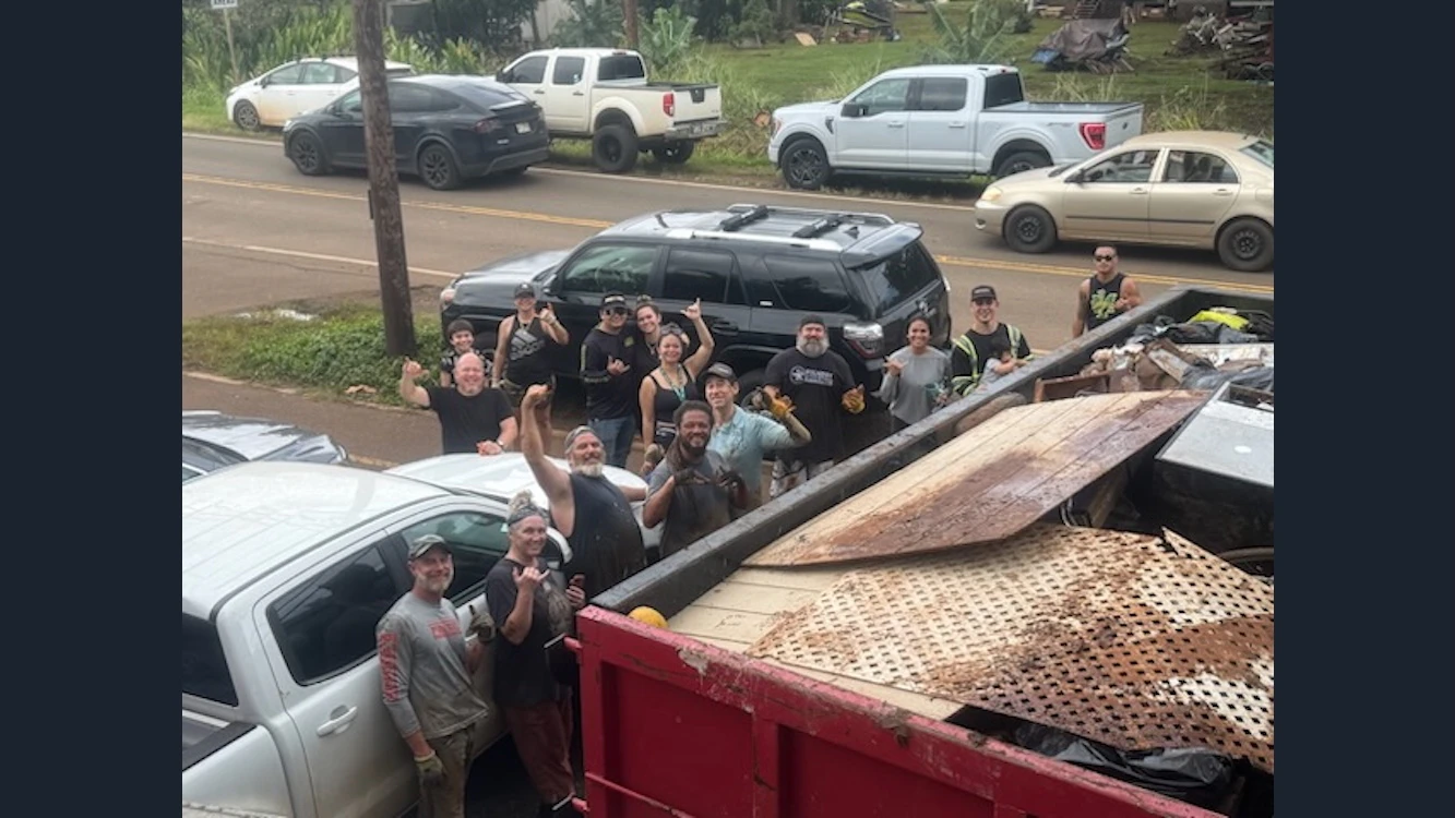 Matt and Tzaddi Pearce are raising funds to rebuild their home pottery studio, which was flooded after heavy storms in March. Pictured is a crew helping them clean up and move forward.