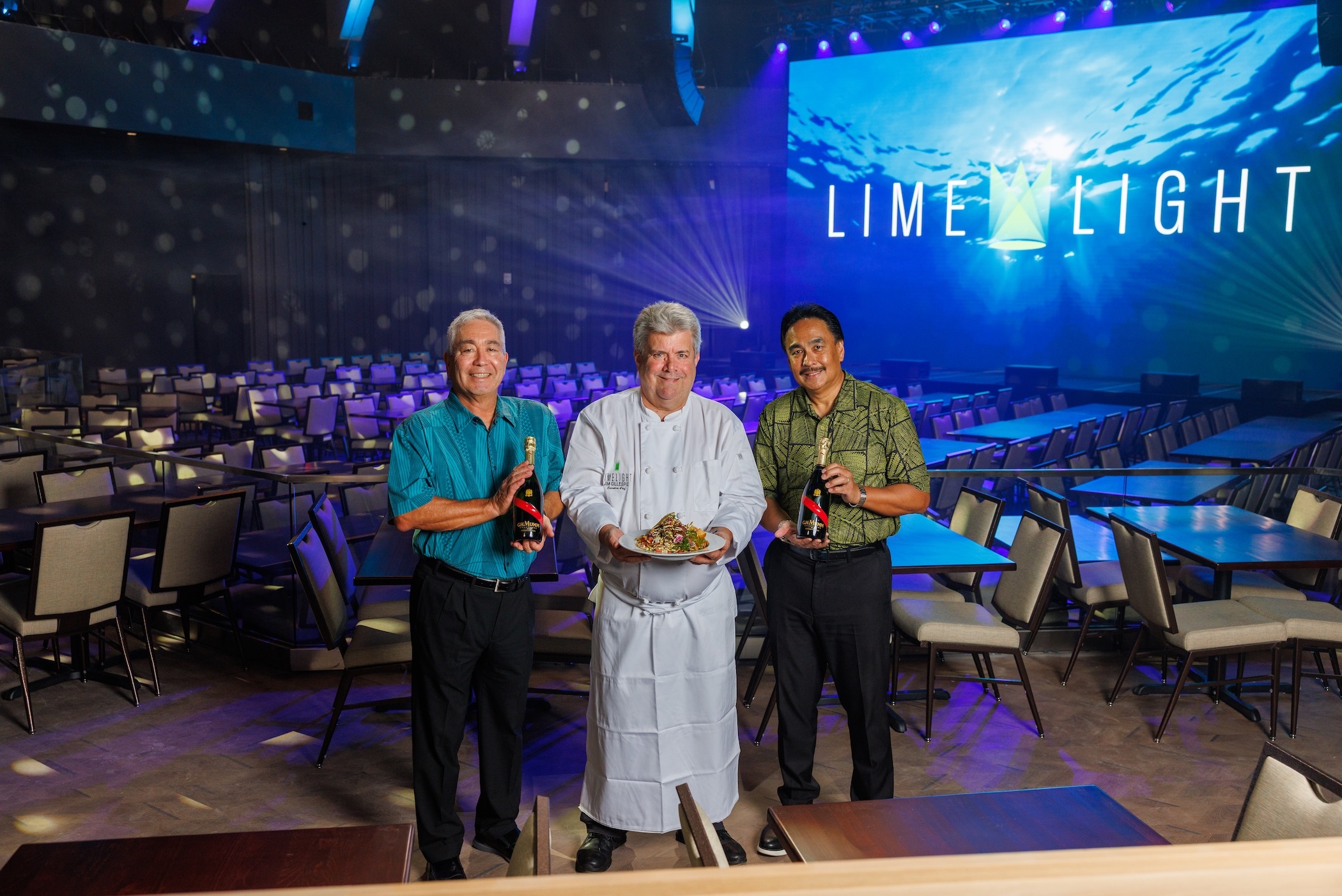 Roy Pfund, president and CEO of Roberts Hawaiʻi; Jim Gillespie, executive chef for Limelight Hawaiʻi; and Jeff Marcello, general manager for Limelight Hawaiʻi.