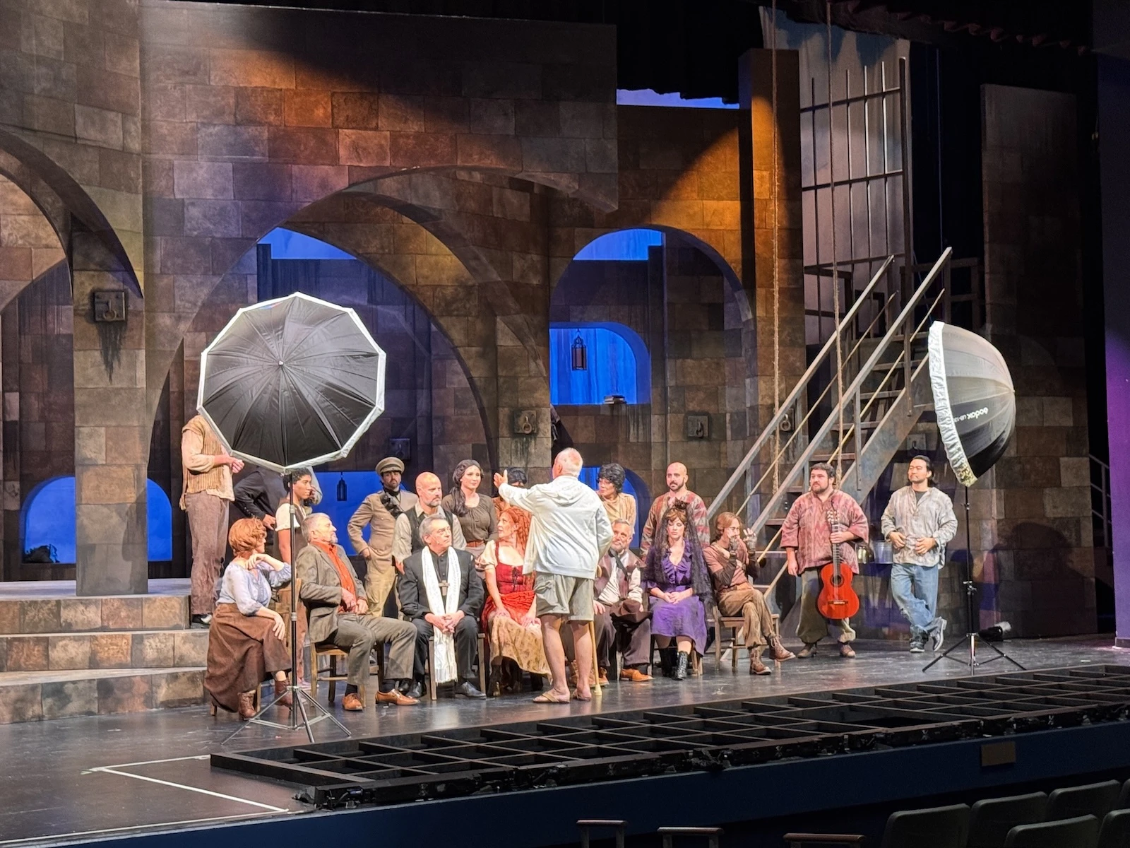 Rampage makes a point to the cast before they rehearse a scene from “The Man of La Mancha,” which was performed last year. Credit: Courtesy of Diamond Head Theatre.