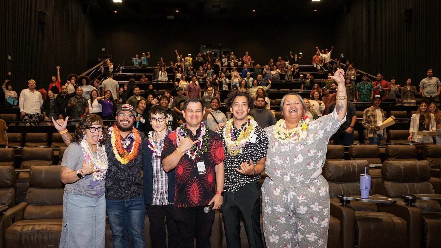 Singer and songwriter Paula Fuga, far right, attended an ʻOhina Showcase, which is an annual screening of recently completed films out of the ʻOhina Labs program. Shortly after attending a showcase, she shared the idea for the film, Kūkini.