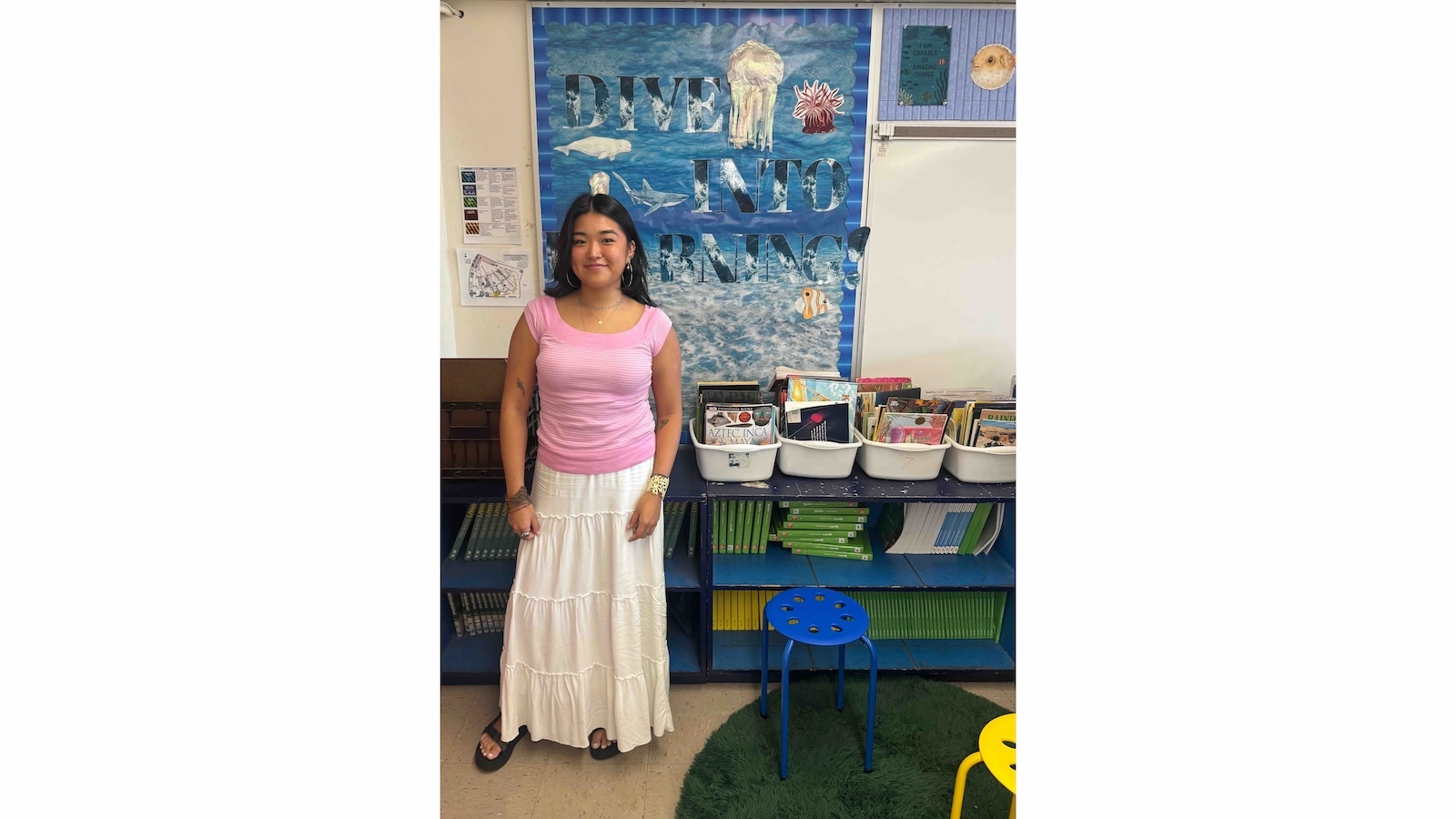 Sadie Kim, a fourth grade teacher at ʻEwa Beach Elementary School, is in her first Teach for America corps year and teaches all core subjects.