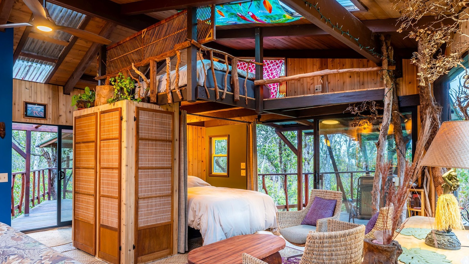 The inside of the Secret Treehouse in Volcano.