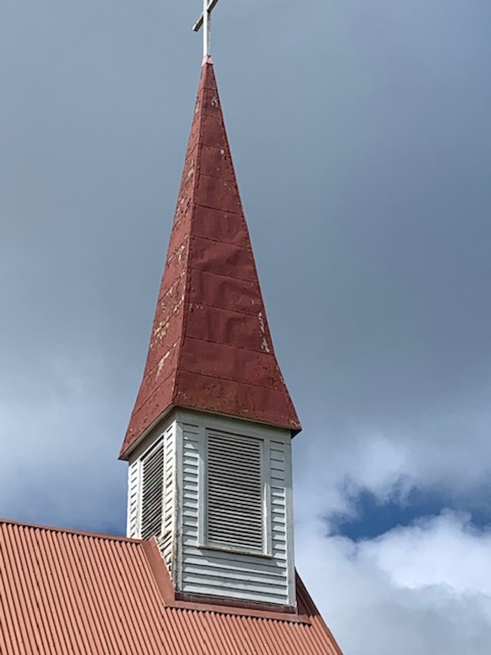 The church's steeple pictured prior to restoration.