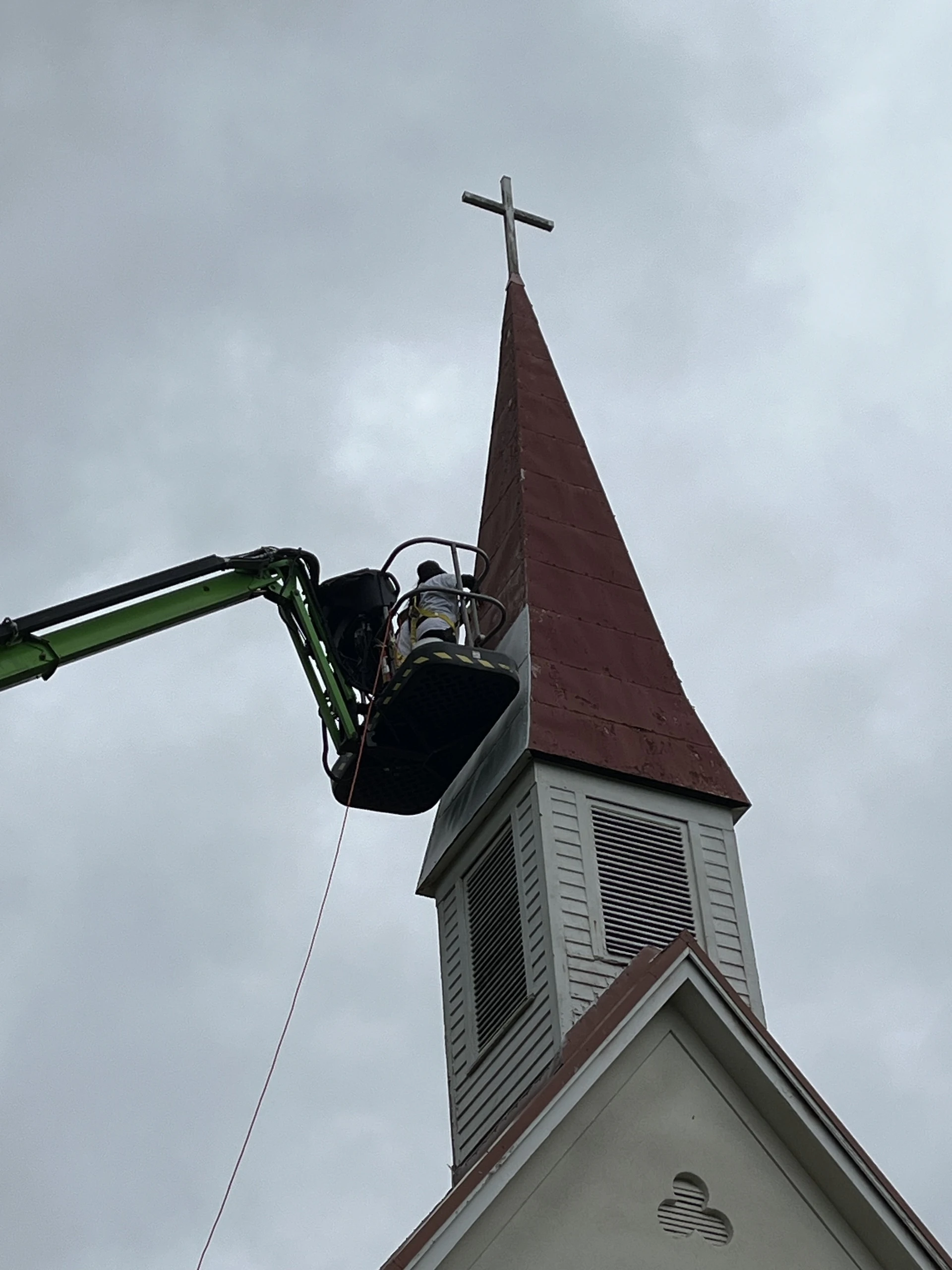 Steeple pictured during the renovation.
