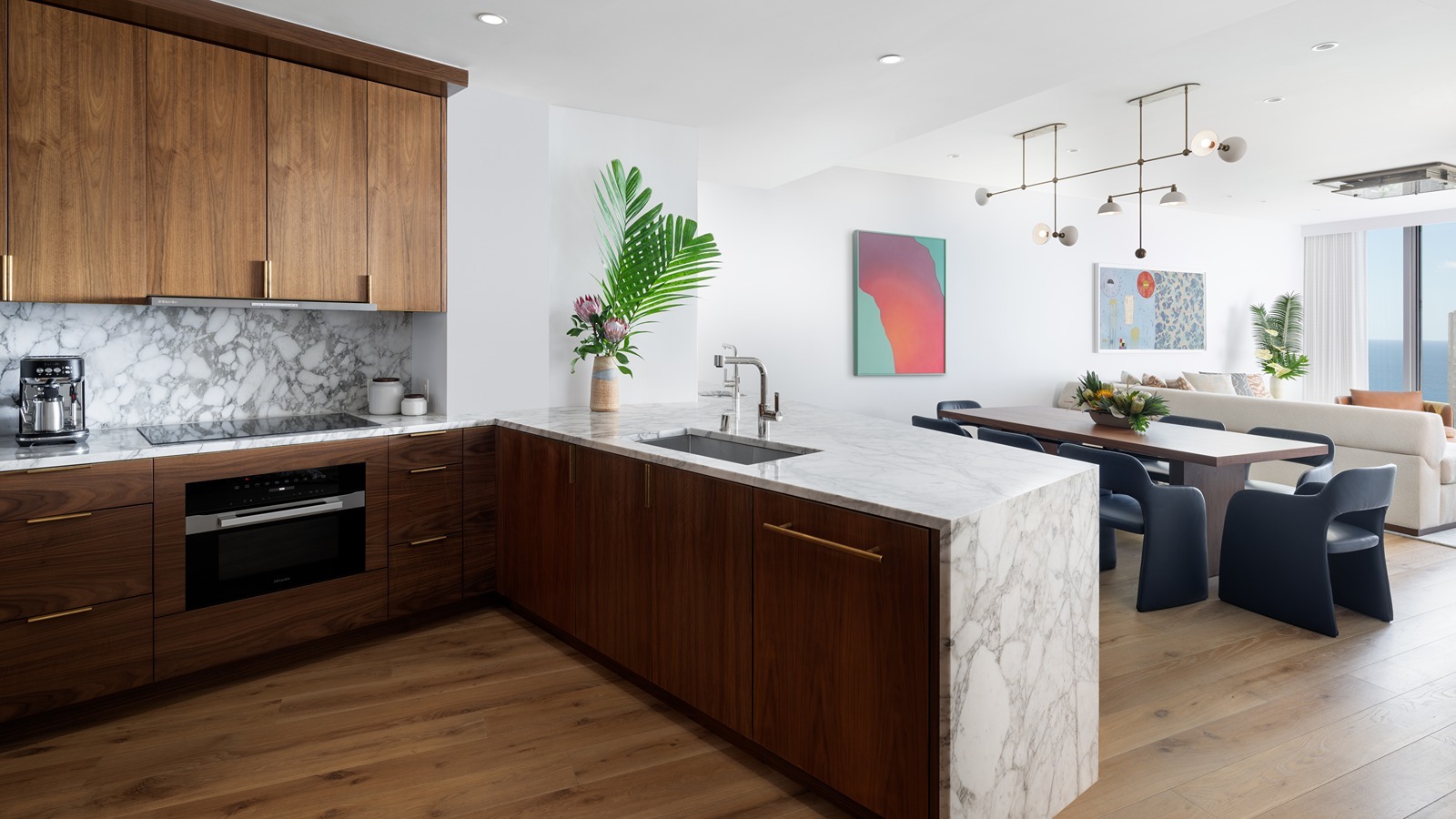 The kitchen and dining room of the The Ritz-Carlton Residences, Waikiki Beach Penthouse.