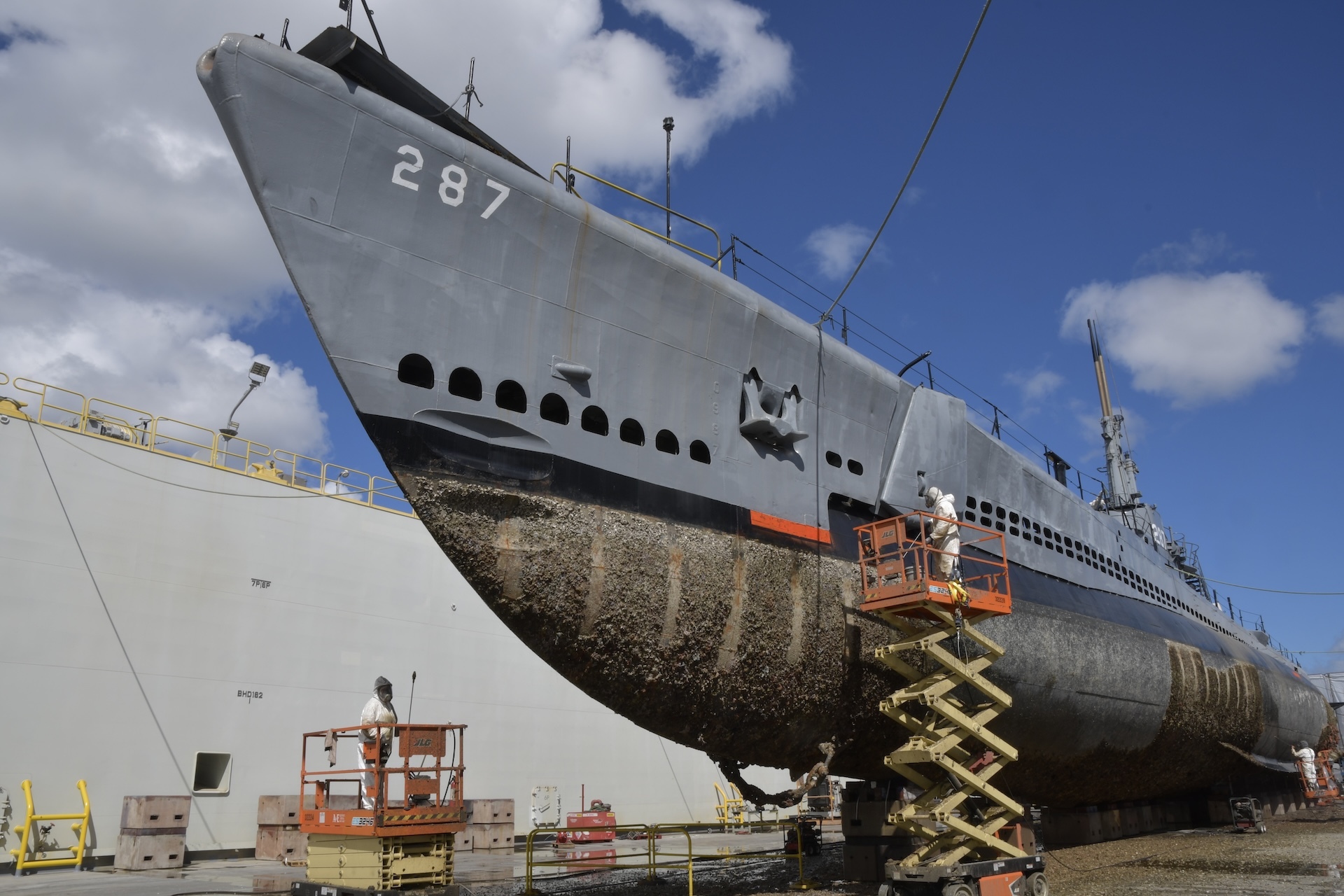 USS Bowfin pictured at the Honolulu Harbor drydock in 2022.