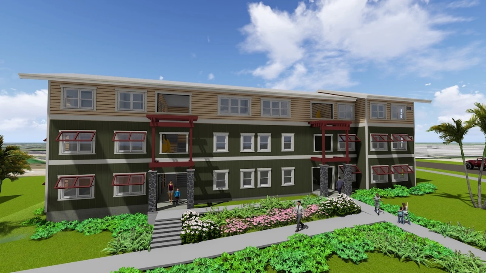 A rendering of Uahi Ridge, a new affordable rental housing development that recently broke ground in Līhu‘e.