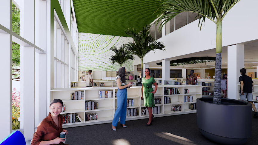 This rendering shows the Wahiawā Public Library, which will be part of a 43,000-square-foot facility called the Wahiawā Center for Workforce Excellence.