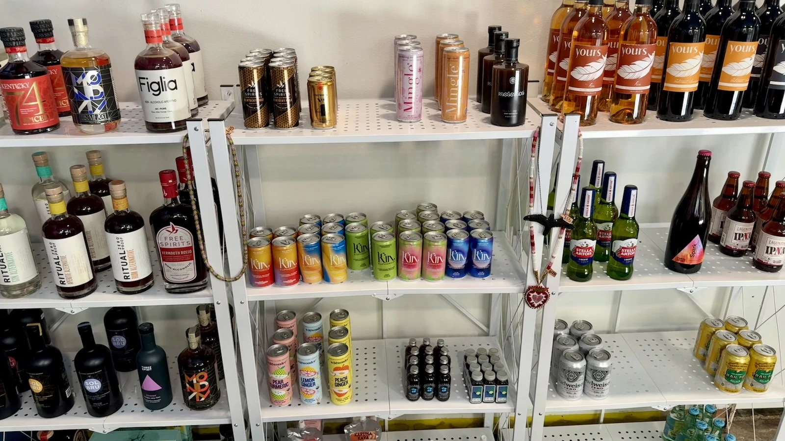 The retail store sells alcohol-free and low sugar beverages, jewelry, clothing, candles, potions, crystals and chicken feet.