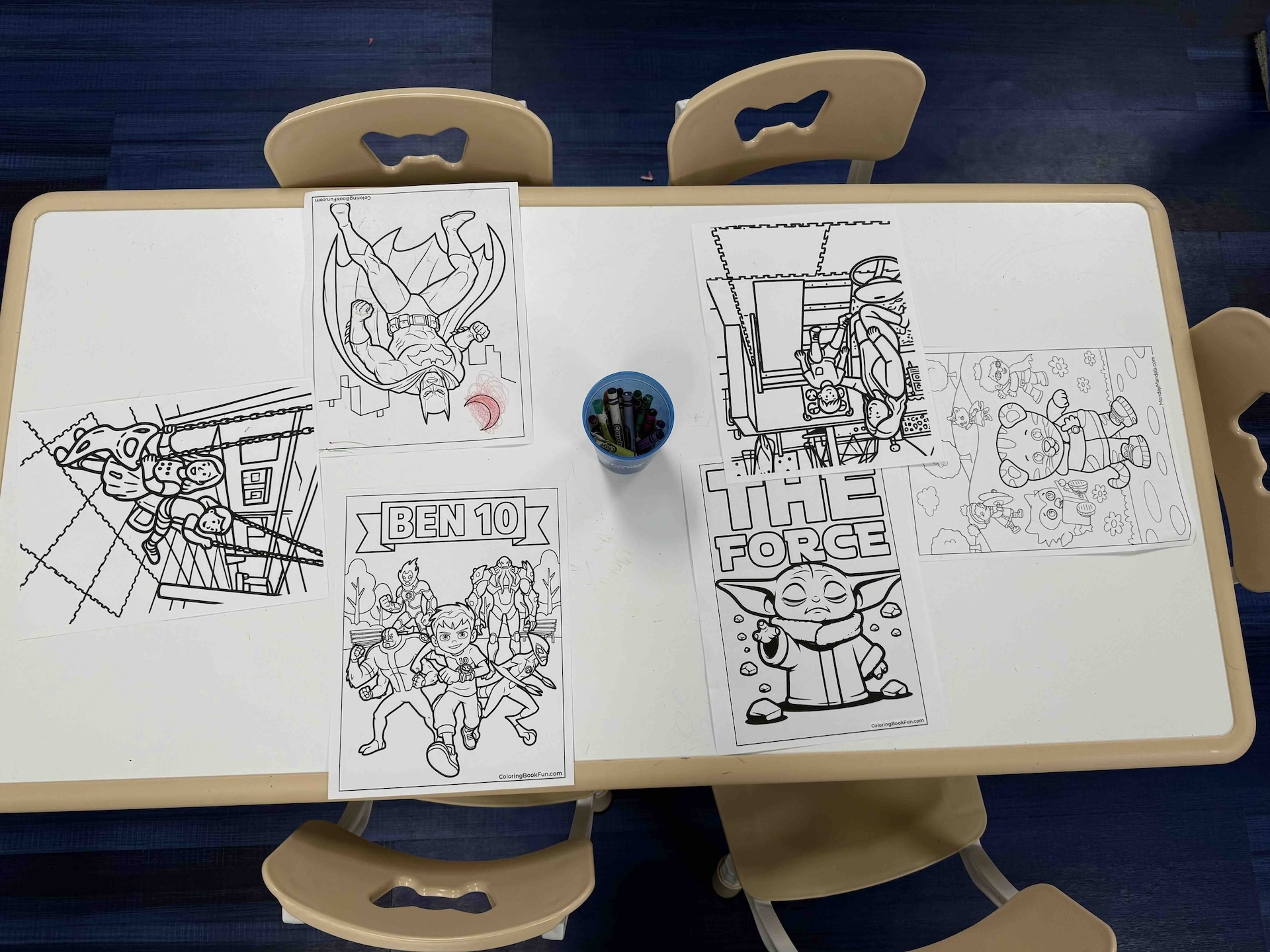 The facility also has several areas dedicated for reading, arts and crafts, field trips and parties, and emotional and behavioral support. Ross enjoys the creative aspect of creating drawing sheets the kids can see themselves in (see left sheet).