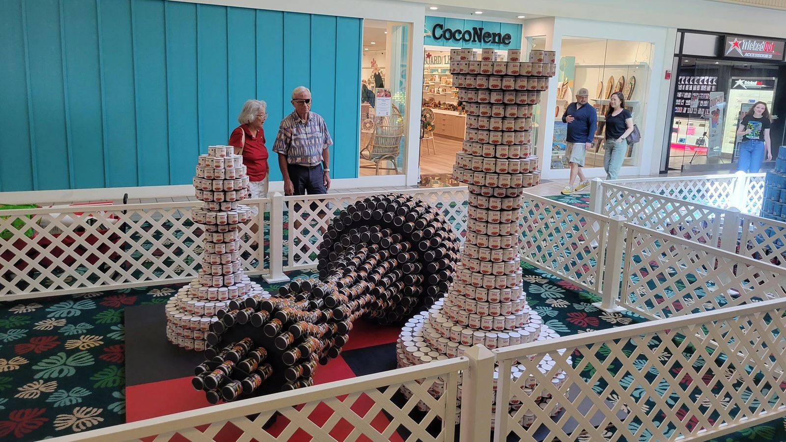 Chess pieces constructed out of canned goods as part of a previous CANstruction event.