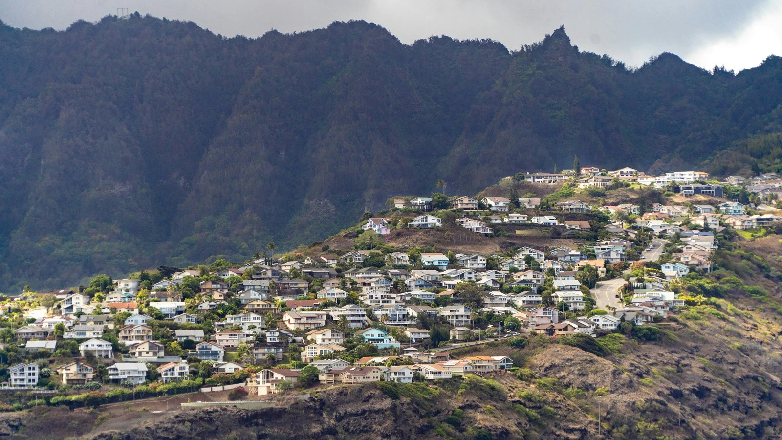 Homes along a ridge.