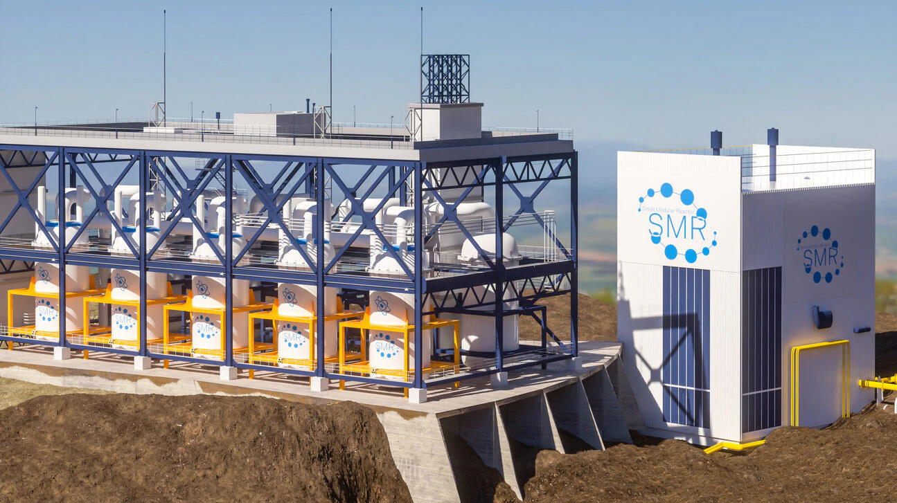 3D rendering of a Small Modular Reactor facility.