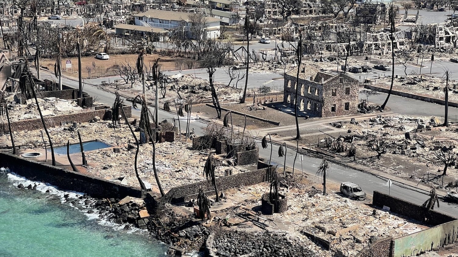 A photo of Lahaina, Maui, days after a wildfire on Aug. 8, 2023, destroyed the town.