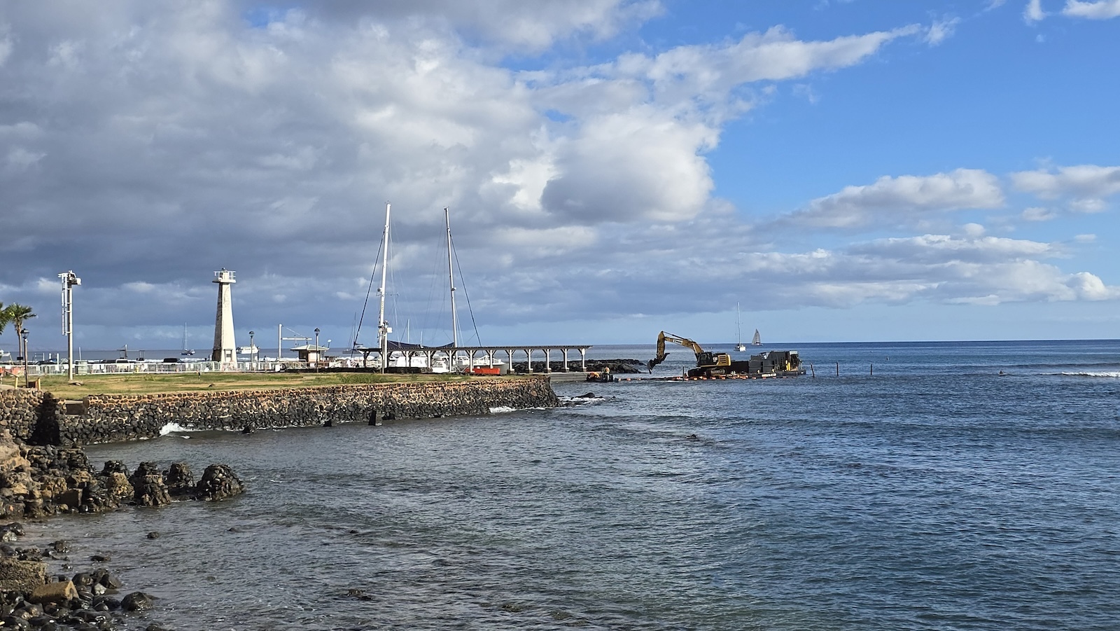 Repairs of the Lahaina Small Boat Harbor continue.