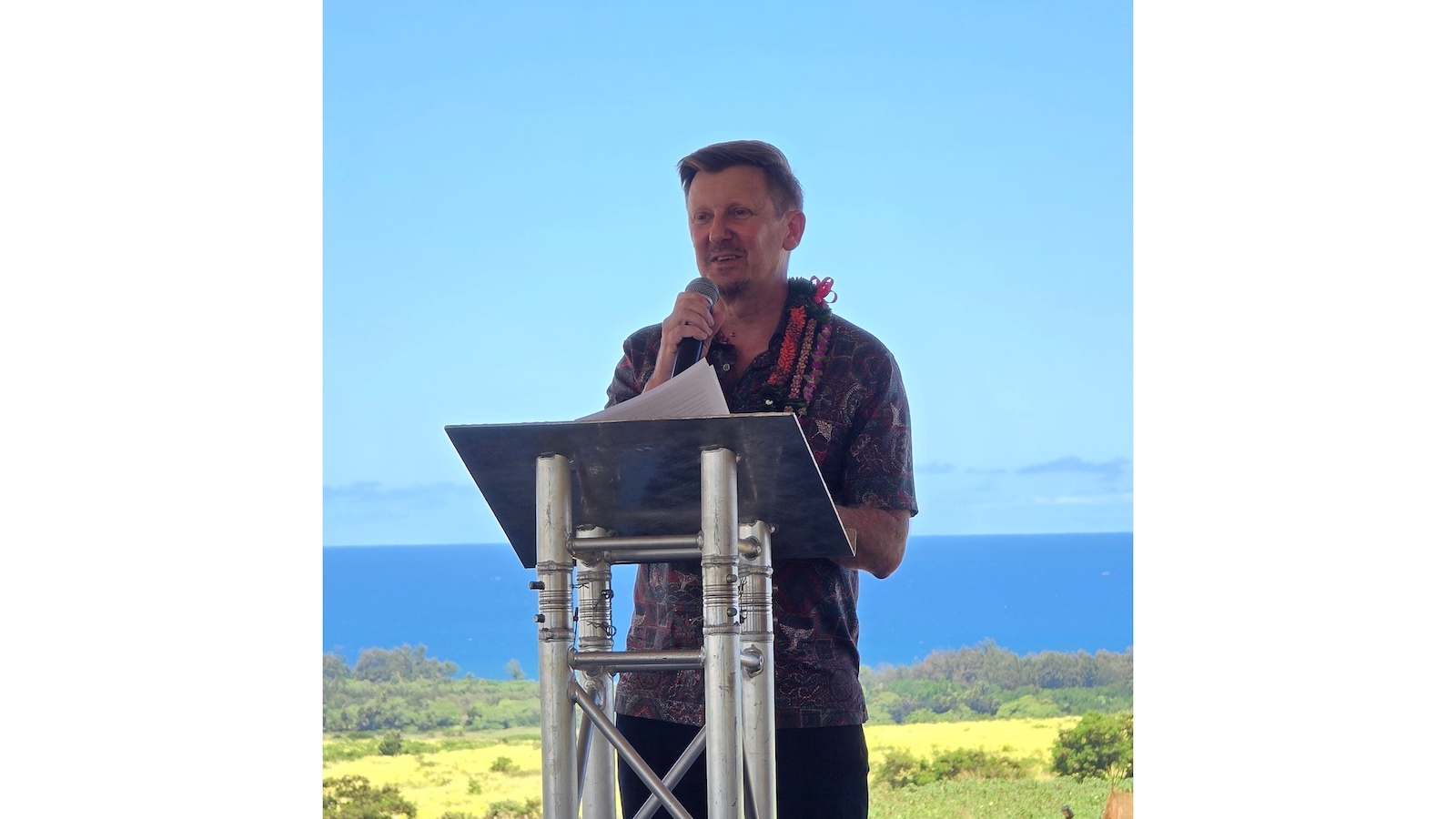 Matt Johnson, executive director of Pacific Gateway Center, during a June blessing ceremony for PGC Farms Hale‘iwa.