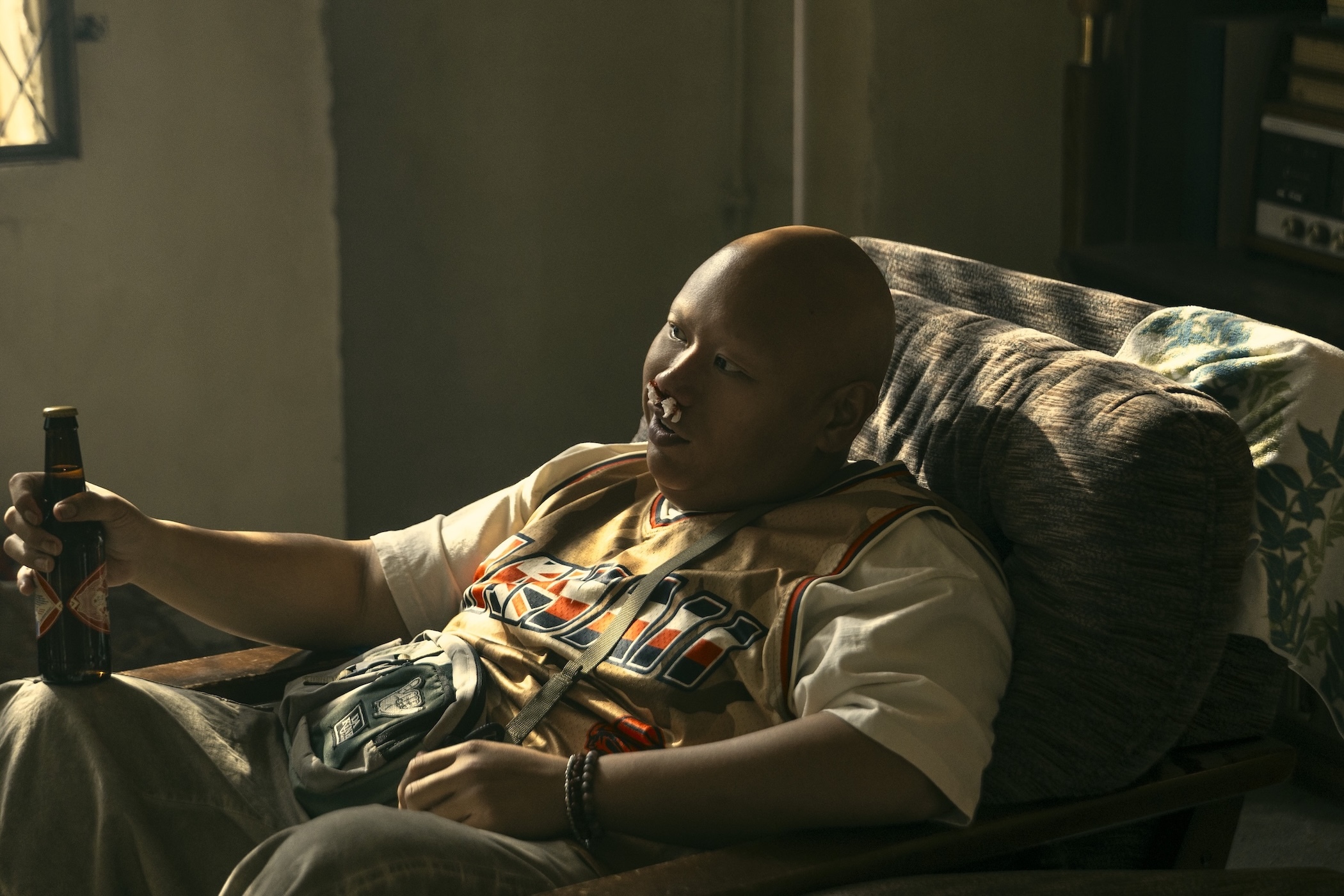 Pika (Jacob Batalon) gets a broken nose in his first encounter with Jonny Hale (Jason Momoa).