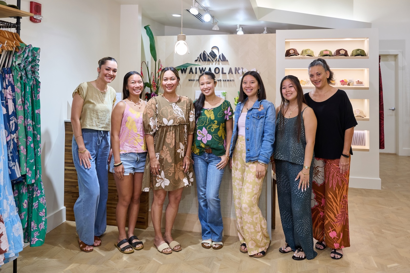Waiwaolani opened its first Oʻahu retail location on Saturday, June 20, at Kāhala Mall. Owner Roselani Aiwohi, third from left, is pictured with the team in the 1,138-square-foot space.