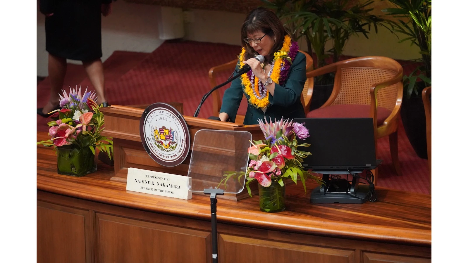 House Speaker Nadine Nakamura delivers her remarks on Opening Day.