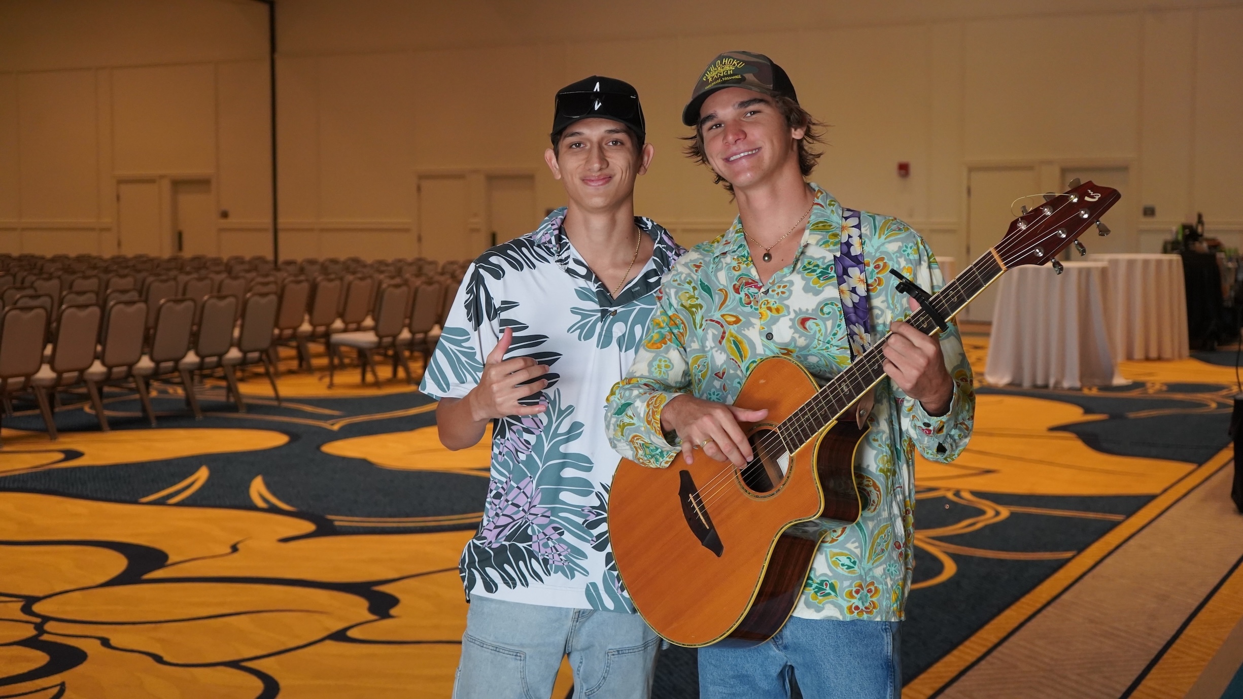 Micah Lau, left, and Ryder Briley, right, are cousins who performed at the 29th Annual Hawaiian Slack Key Guitar Festival- Kona Style on Sunday, Oct. 18.