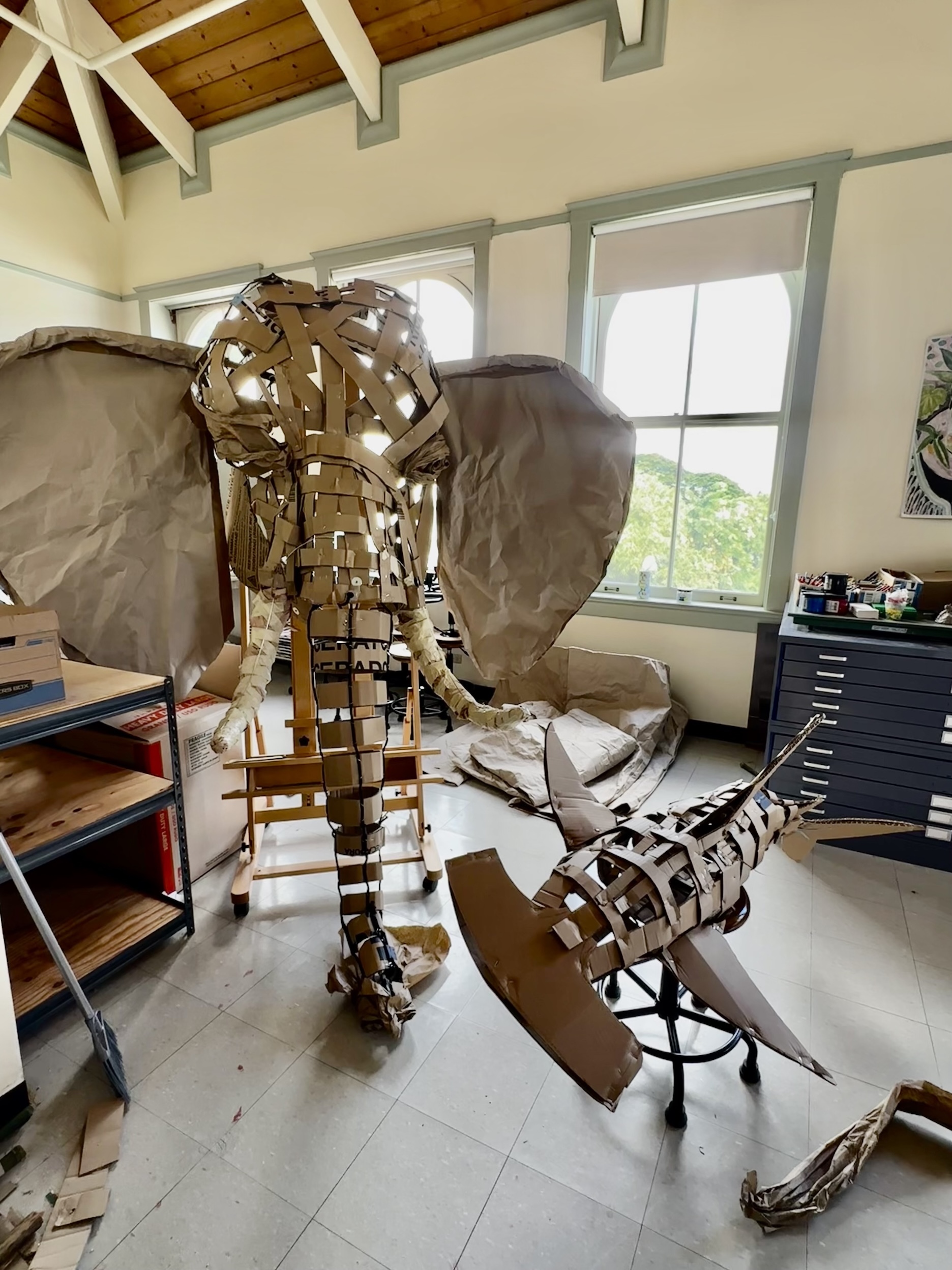 An elephant is one of more than 50 puppets that Greg Corbino designed for "Carnival of the Nearly Extinct Animals."