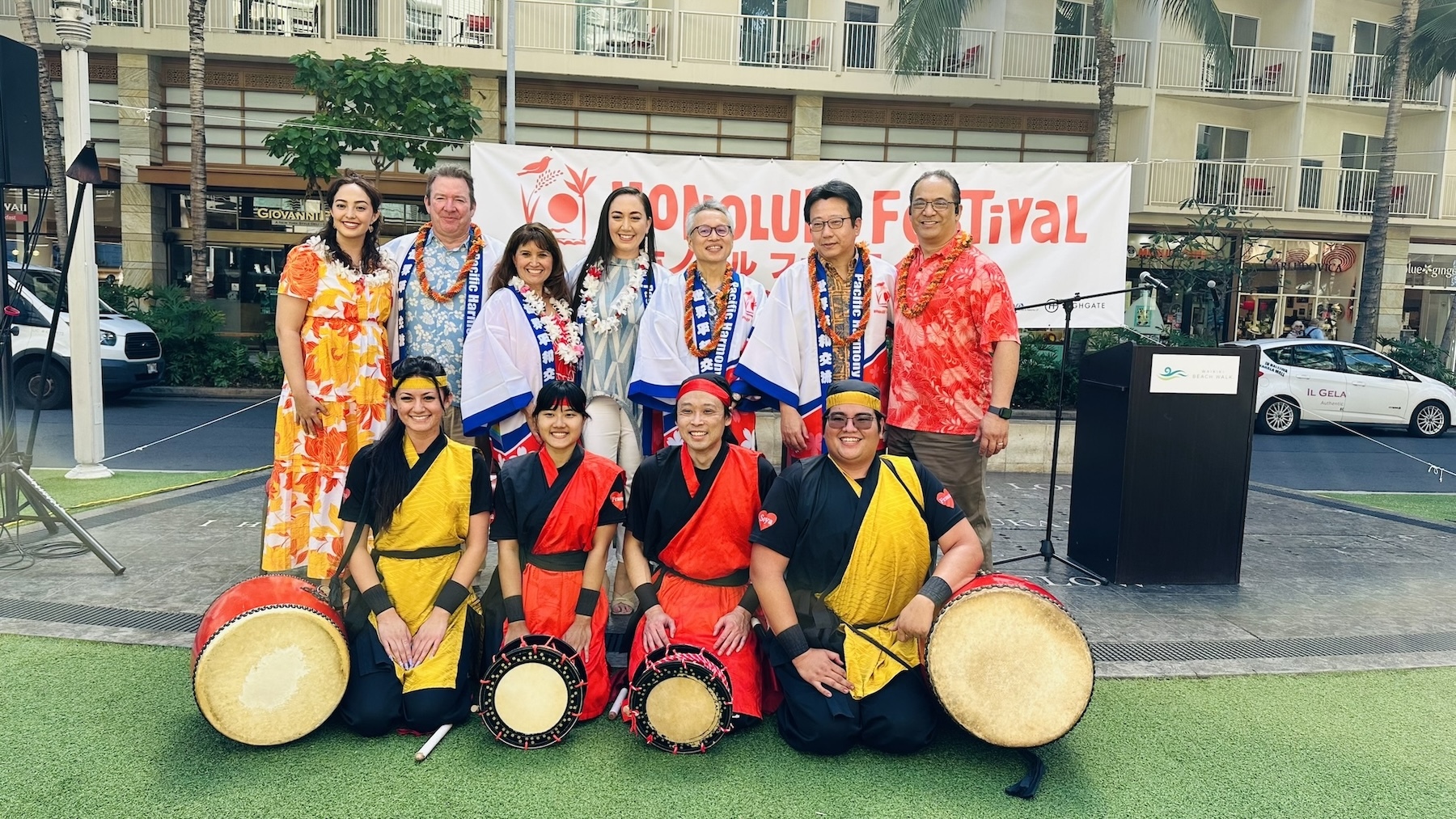 The Honolulu Festival includes performances at Waikīkī Beach Walk, shown here.