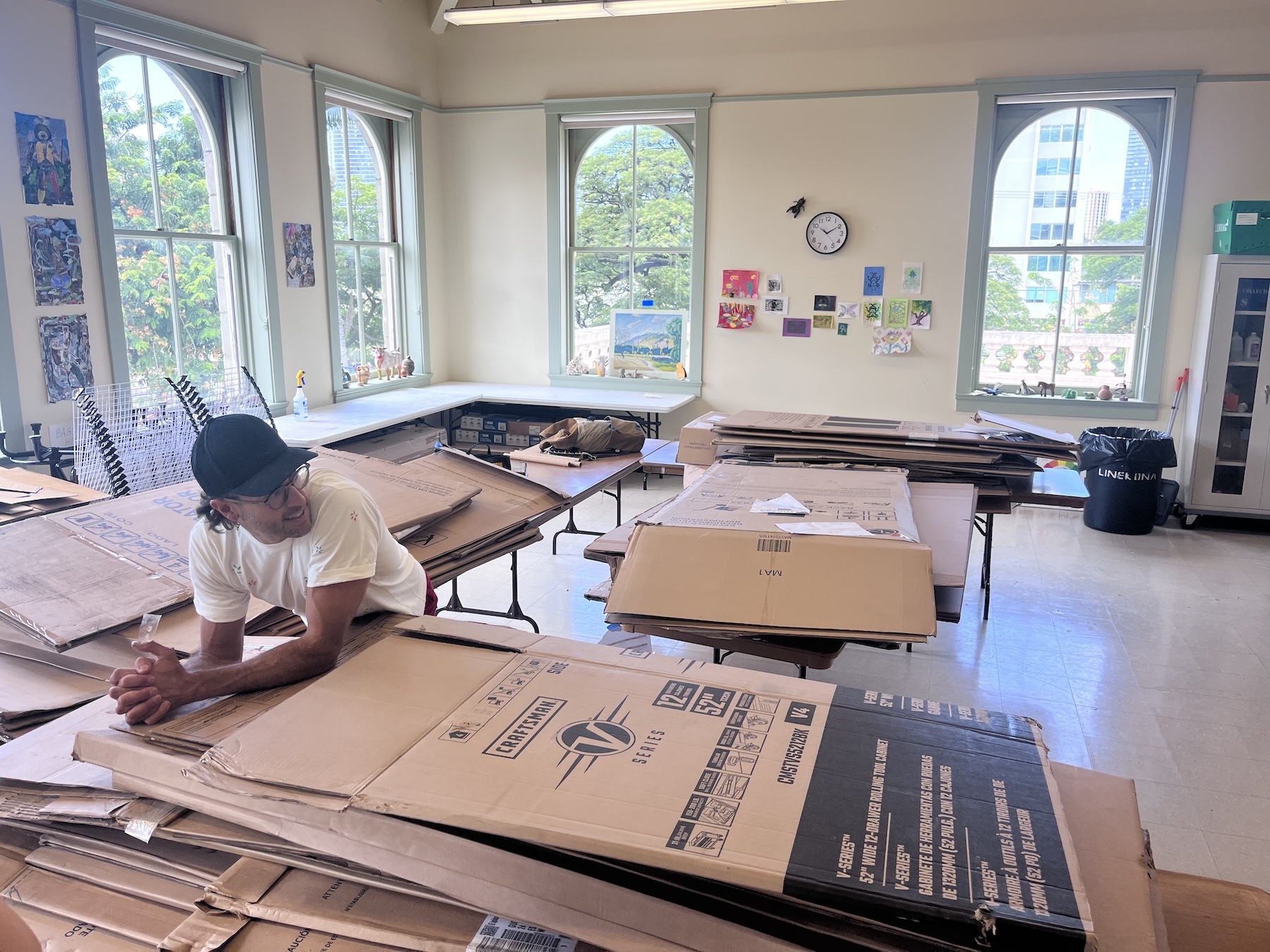 Greg Corbino in an empty room at Honolulu Museum of Art School, before he started building more than 50 puppets for "Carnival of the Nearly Extinct Animals."