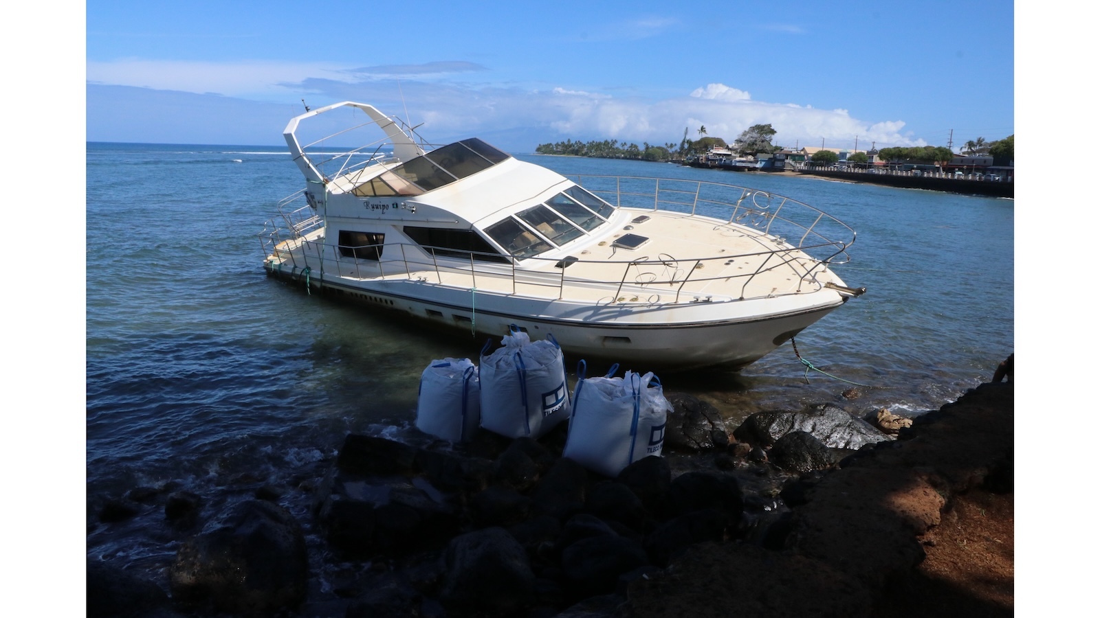 A boat grounded off of Lahaina in 2023.