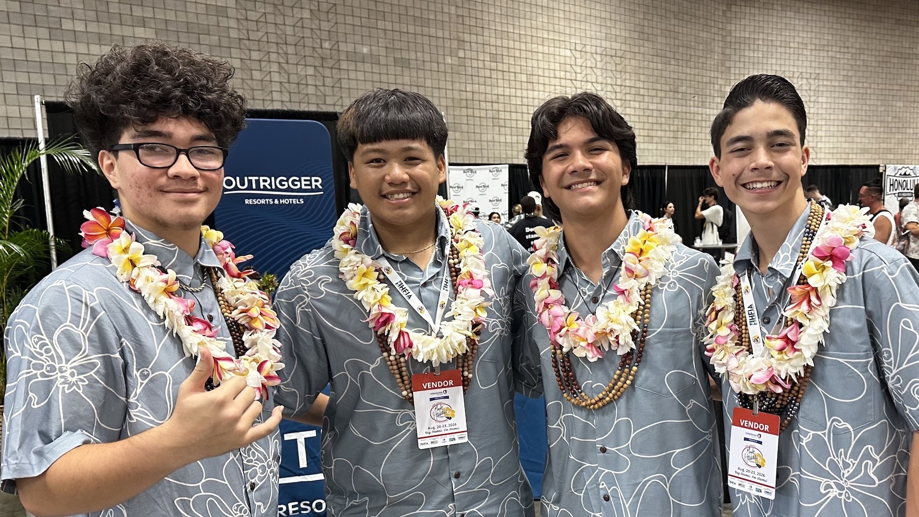 ʻĀlewa consists of four members. From left to right: Kamalu Tupou, Hayden Kaaialii, Kainalu Jacang and Kamaha'o Haumea-Thronas.