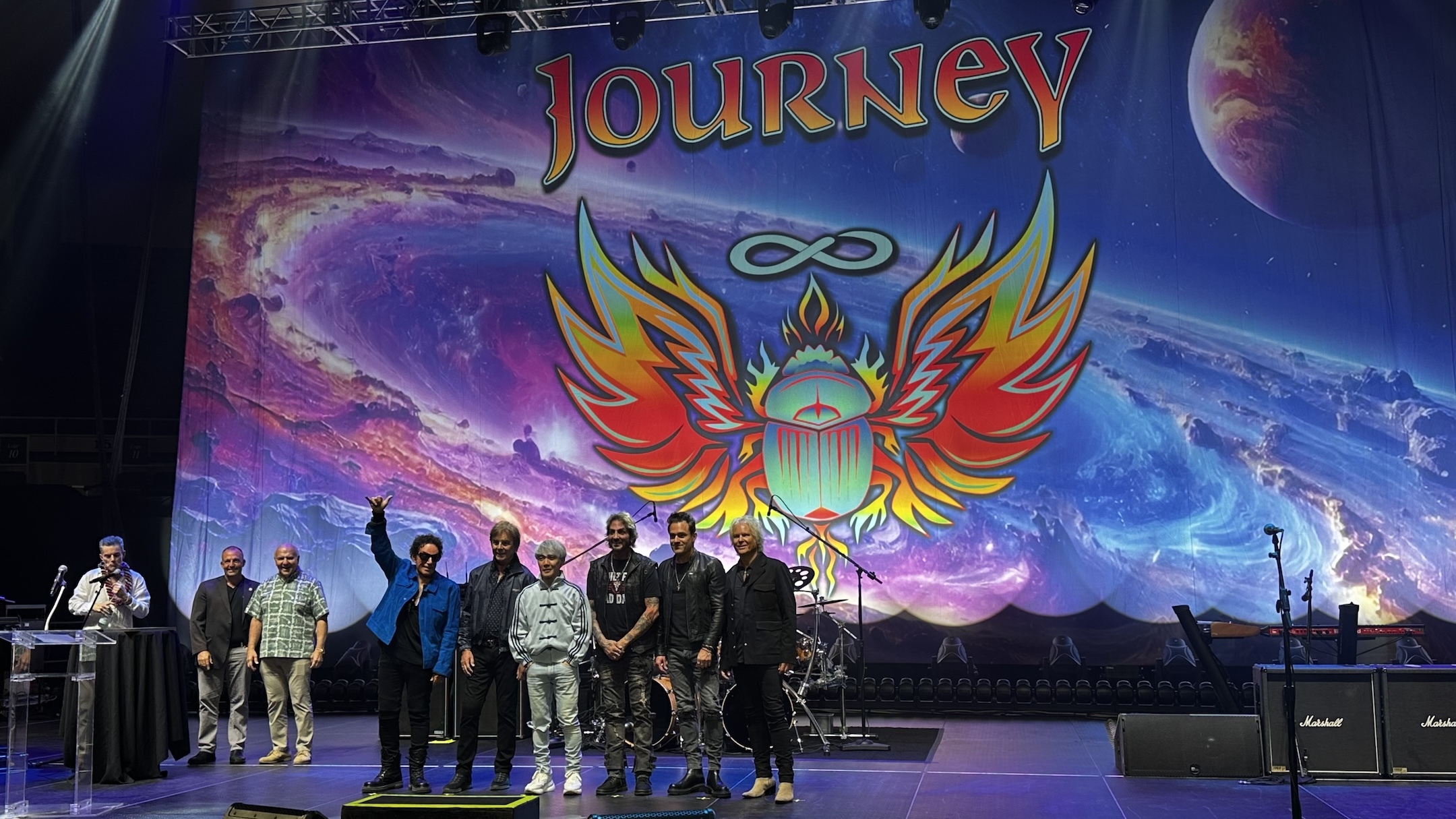 Gov. Josh Green recognized Journey with a proclamation and a guitar on Friday, Sept. 4, ahead of their concerts on Saturday, Sept. 5, Sunday, Sept. 6, and Tuesday, Sept. 8.