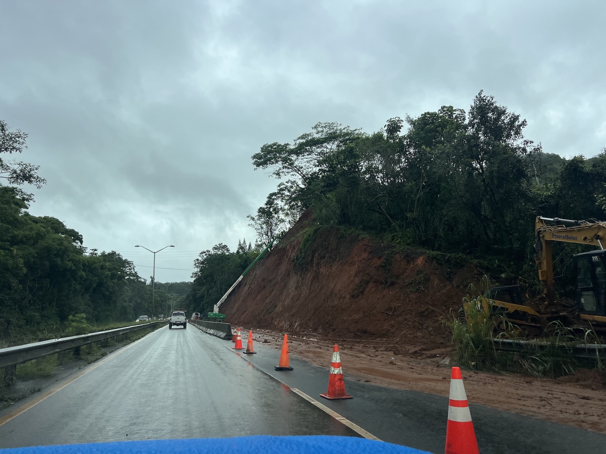 Heavy rain over the weekend led to closed roads and caused a landslide on Pali Highway, which was being cleaned up on Monday, March 23.