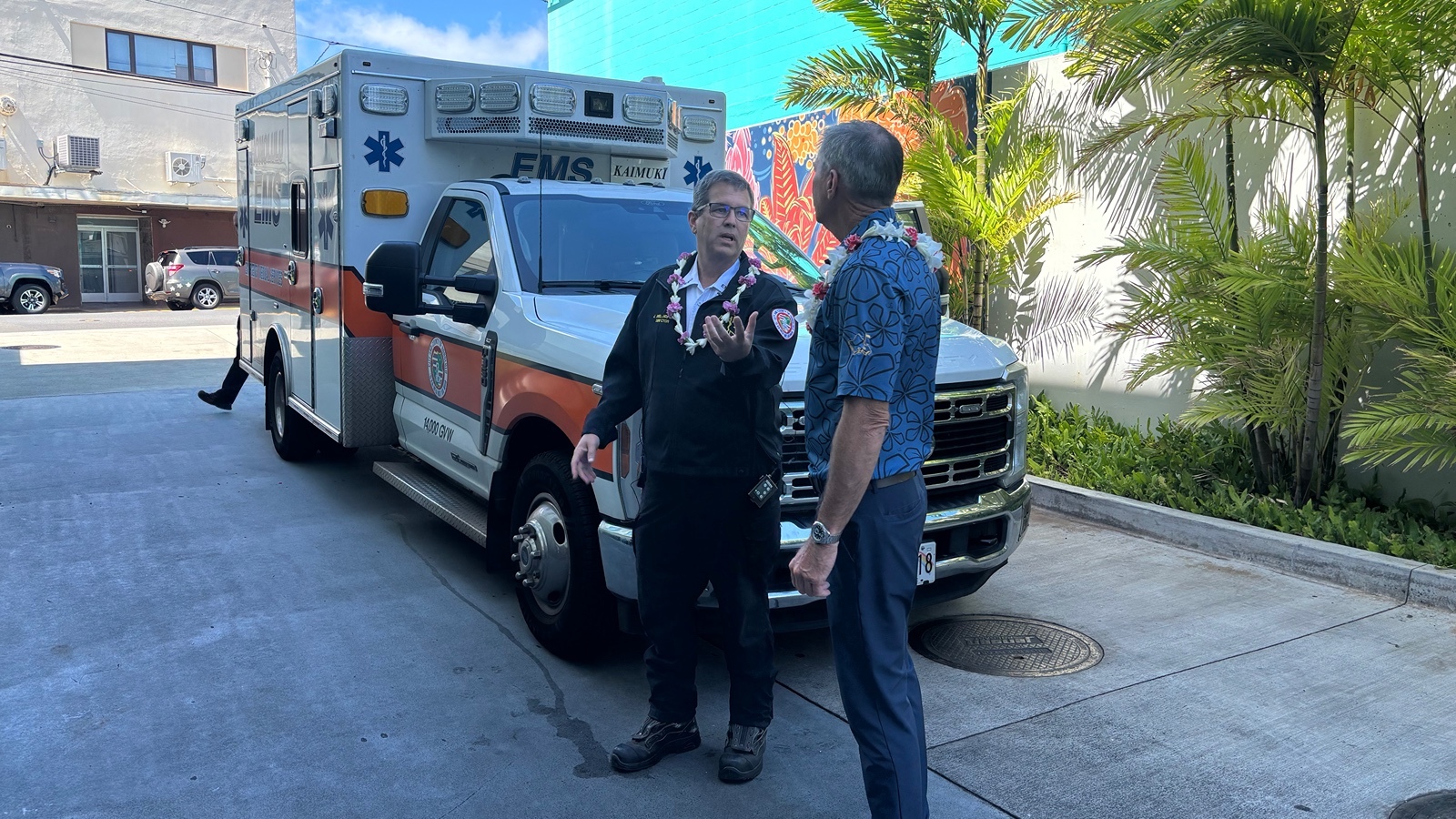 Kaimuki, EMS Director Jim Ireland, City Council Chair Tommy Waters, EMS station