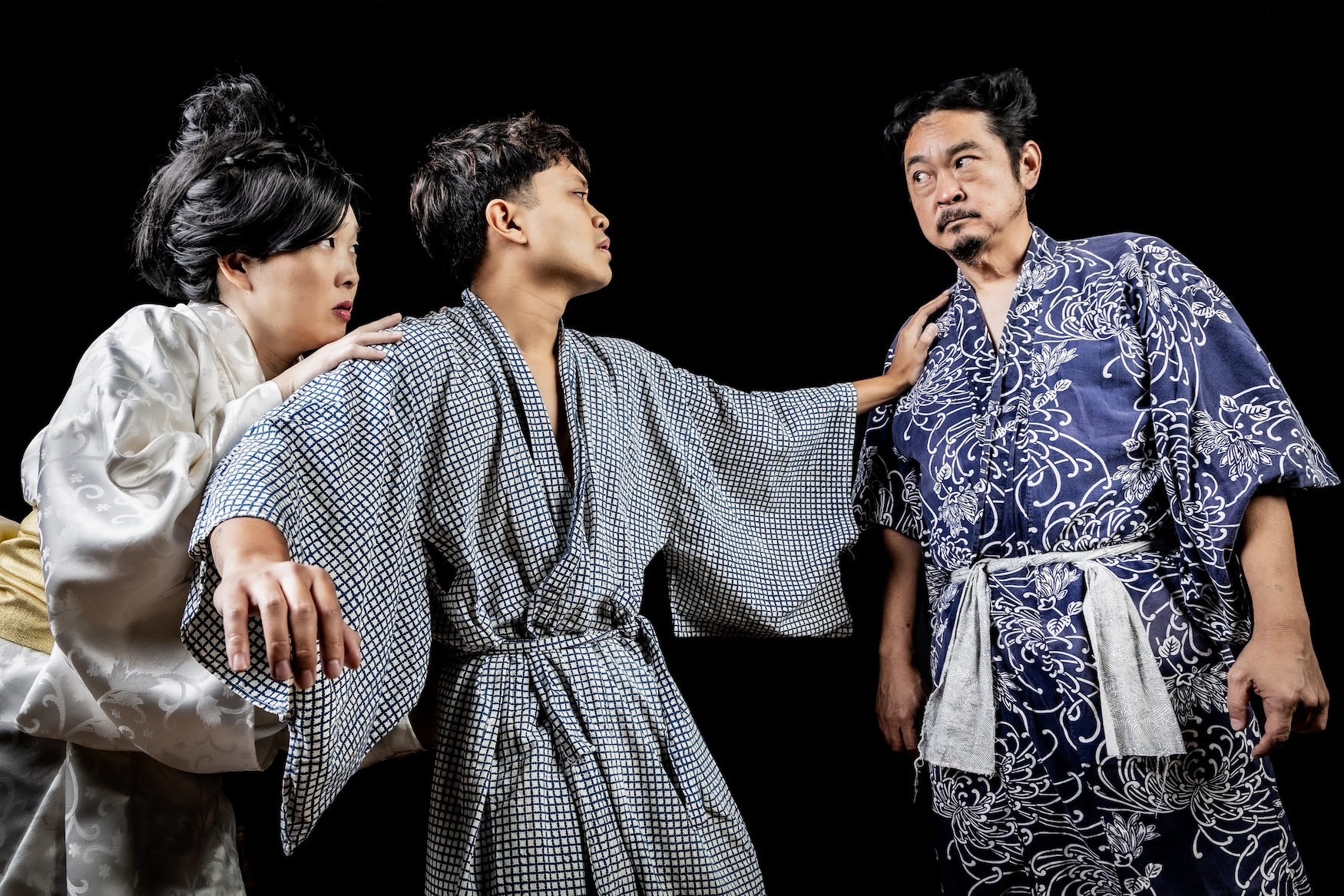 From left to right: Krist10 Misaki, Camden Colipano and Stu Hirayama are members of the cast for the premiere of a new play, "Memory Beads."