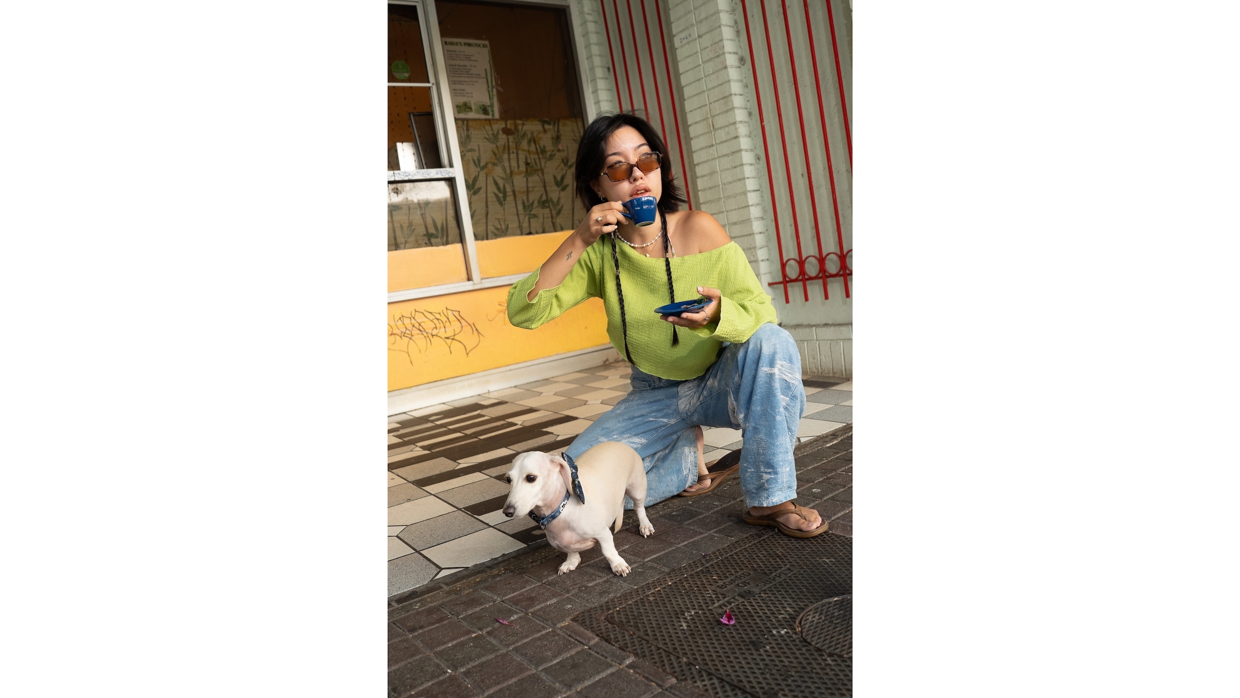 Maia Mayeshiro, the founder of the Books, Brews and Beats Festival, with her dog, Yuzu.