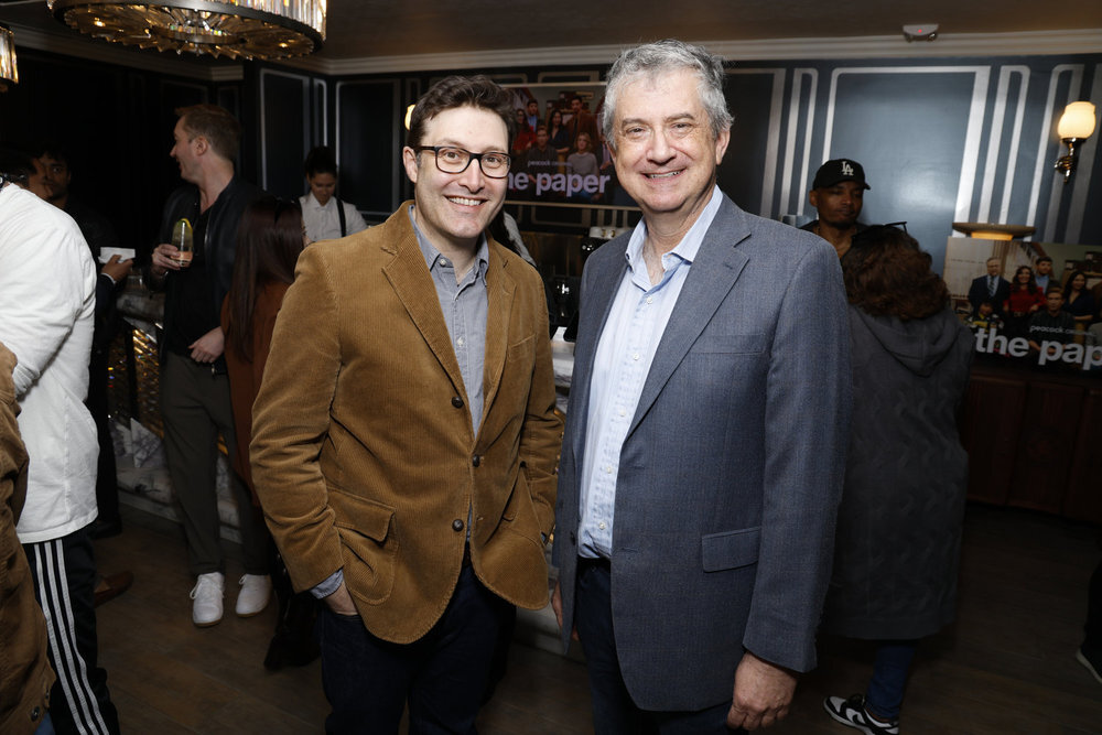 Co-creators Michael Koman and Greg Daniels at the Pacific Design Center in West Hollywood on April 26, 2026.